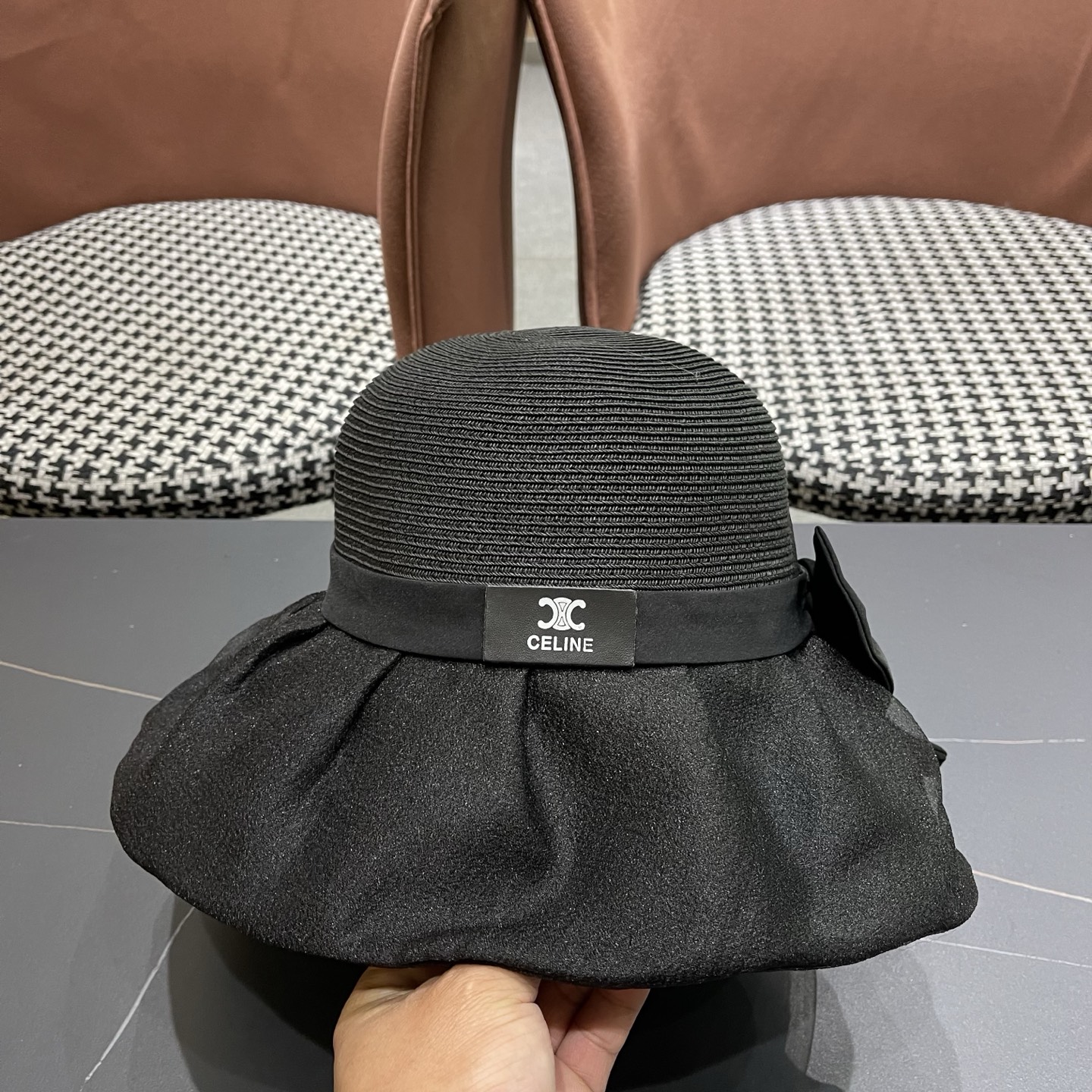 Celine 赛琳新款遮阳渔夫帽防晒沙滩潮女蝴蝶结大檐帽子好看