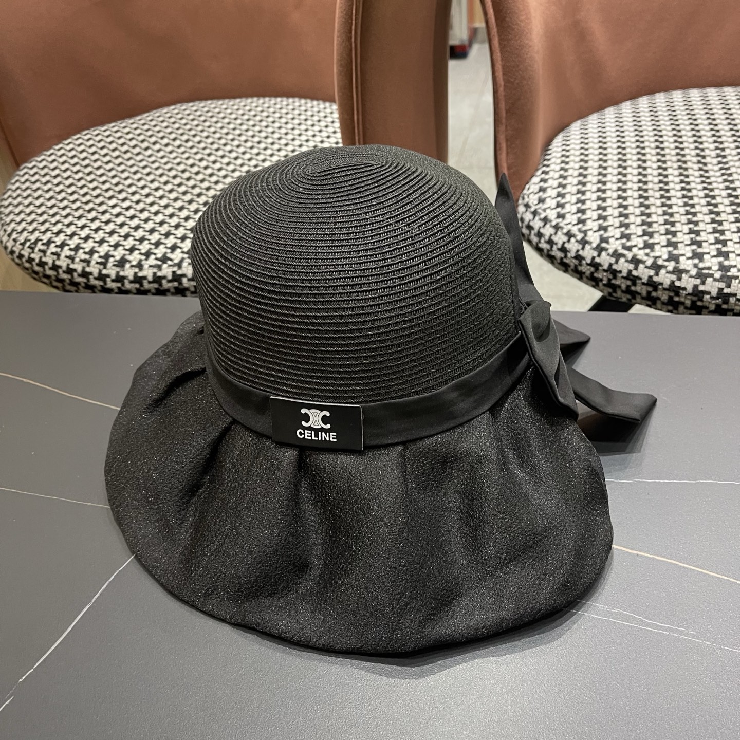 Celine 赛琳新款遮阳渔夫帽防晒沙滩潮女蝴蝶结大檐帽子好看