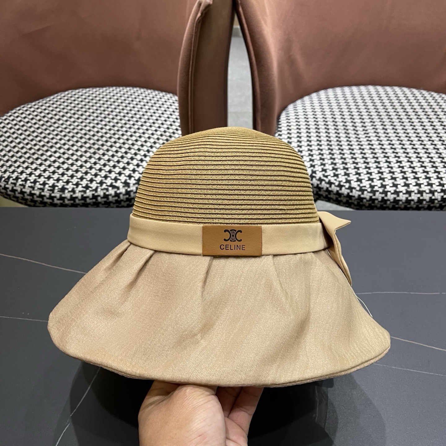 Celine 赛琳新款遮阳渔夫帽防晒沙滩潮女蝴蝶结大檐帽子好看