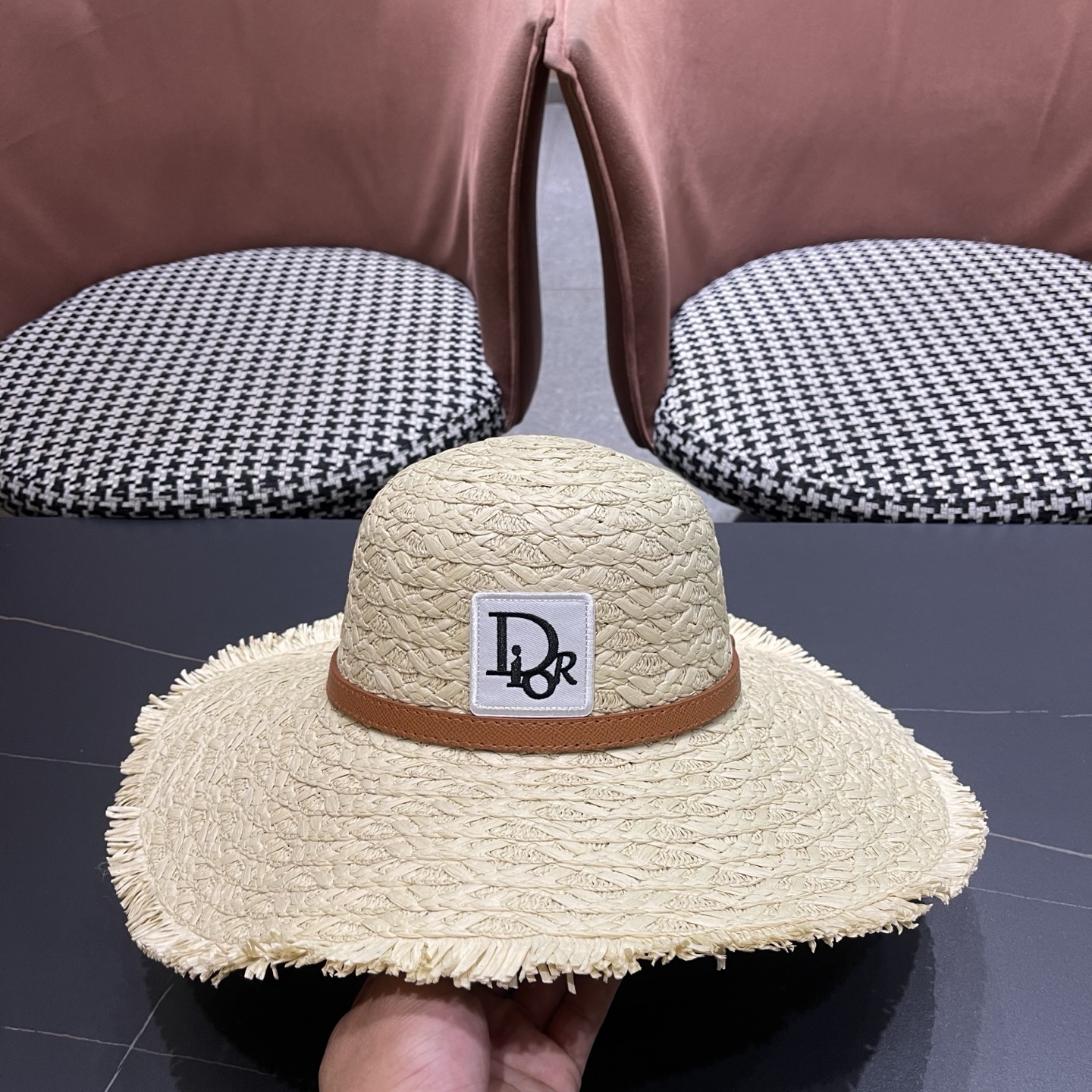Dior香奈儿 法式旅游草帽女夏大帽檐遮阳防晒帽海边沙滩帽度假草编帽子太阳帽
