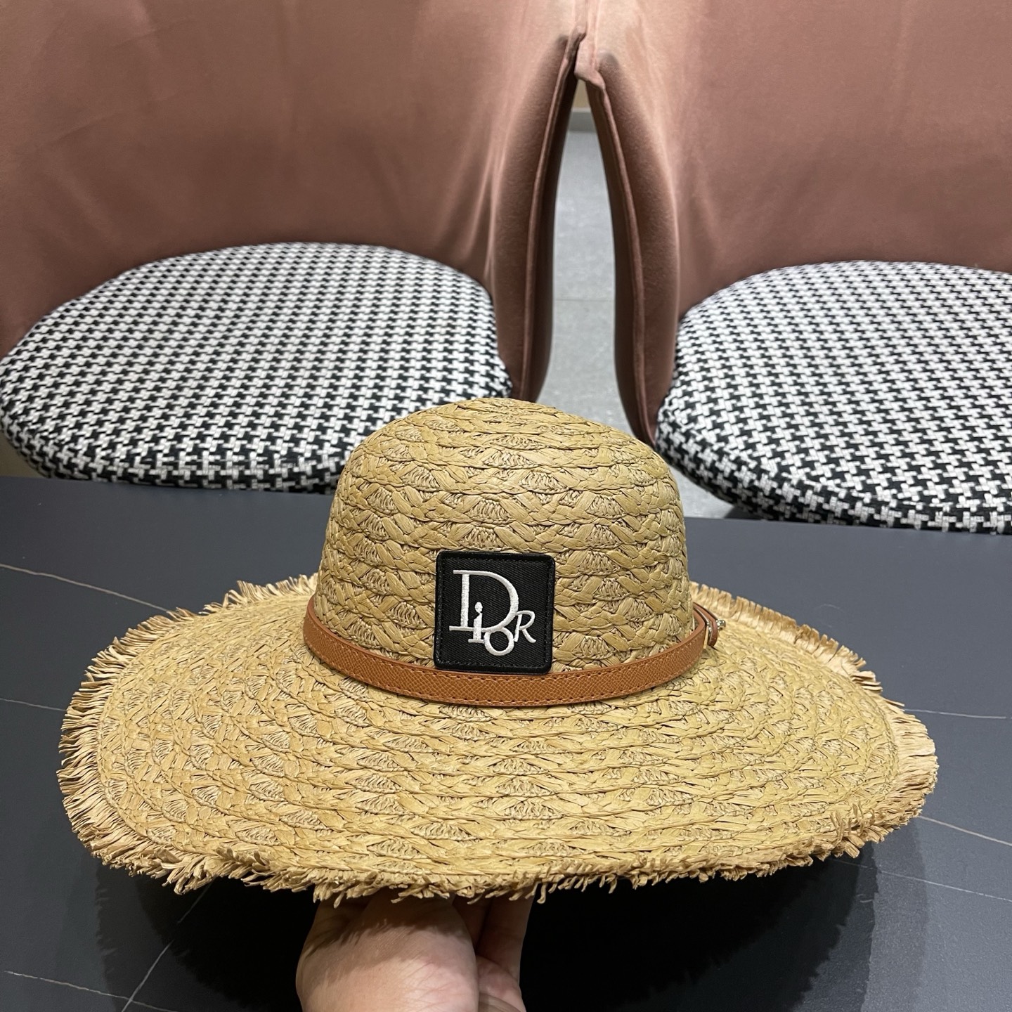 Dior香奈儿 法式旅游草帽女夏大帽檐遮阳防晒帽海边沙滩帽度假草编帽子太阳帽