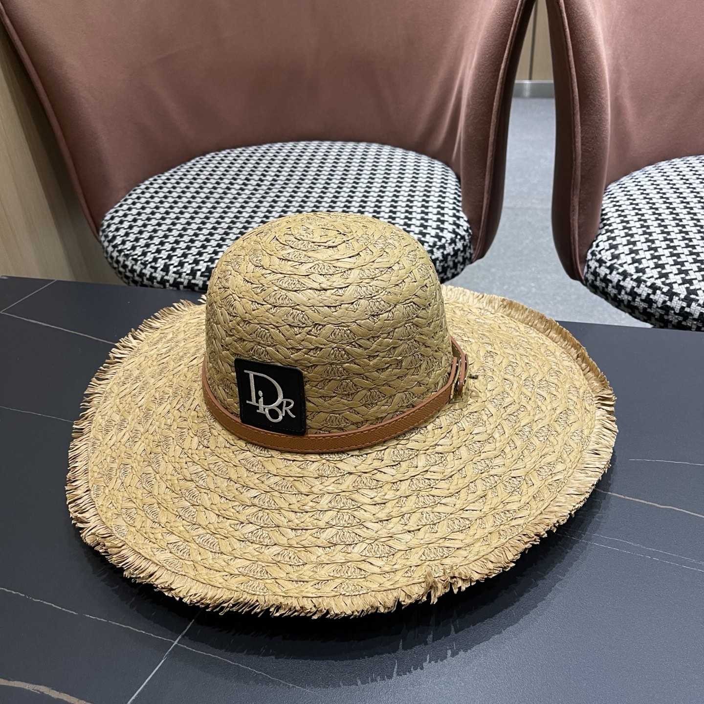 Dior香奈儿 法式旅游草帽女夏大帽檐遮阳防晒帽海边沙滩帽度假草编帽子太阳帽