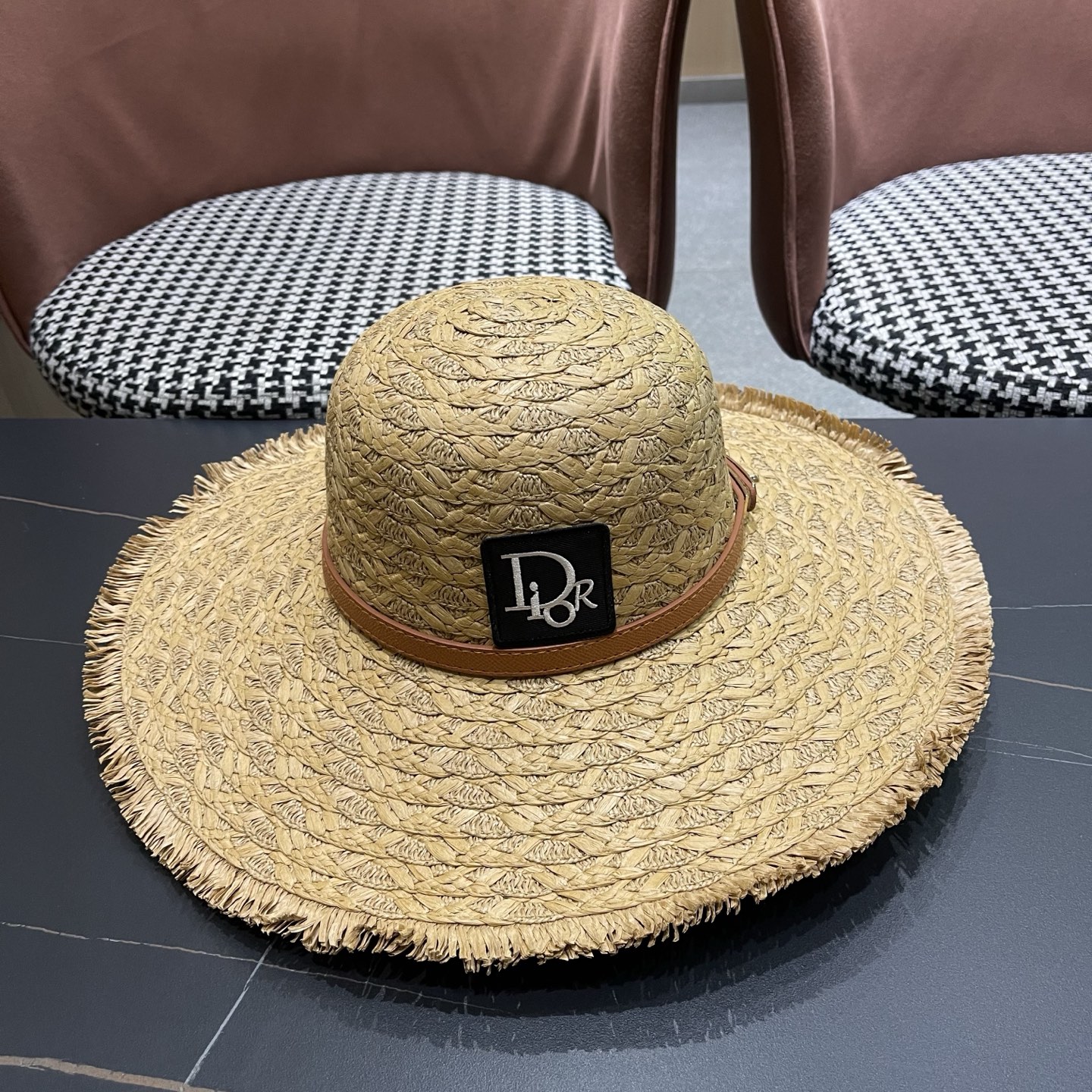 Dior香奈儿 法式旅游草帽女夏大帽檐遮阳防晒帽海边沙滩帽度假草编帽子太阳帽