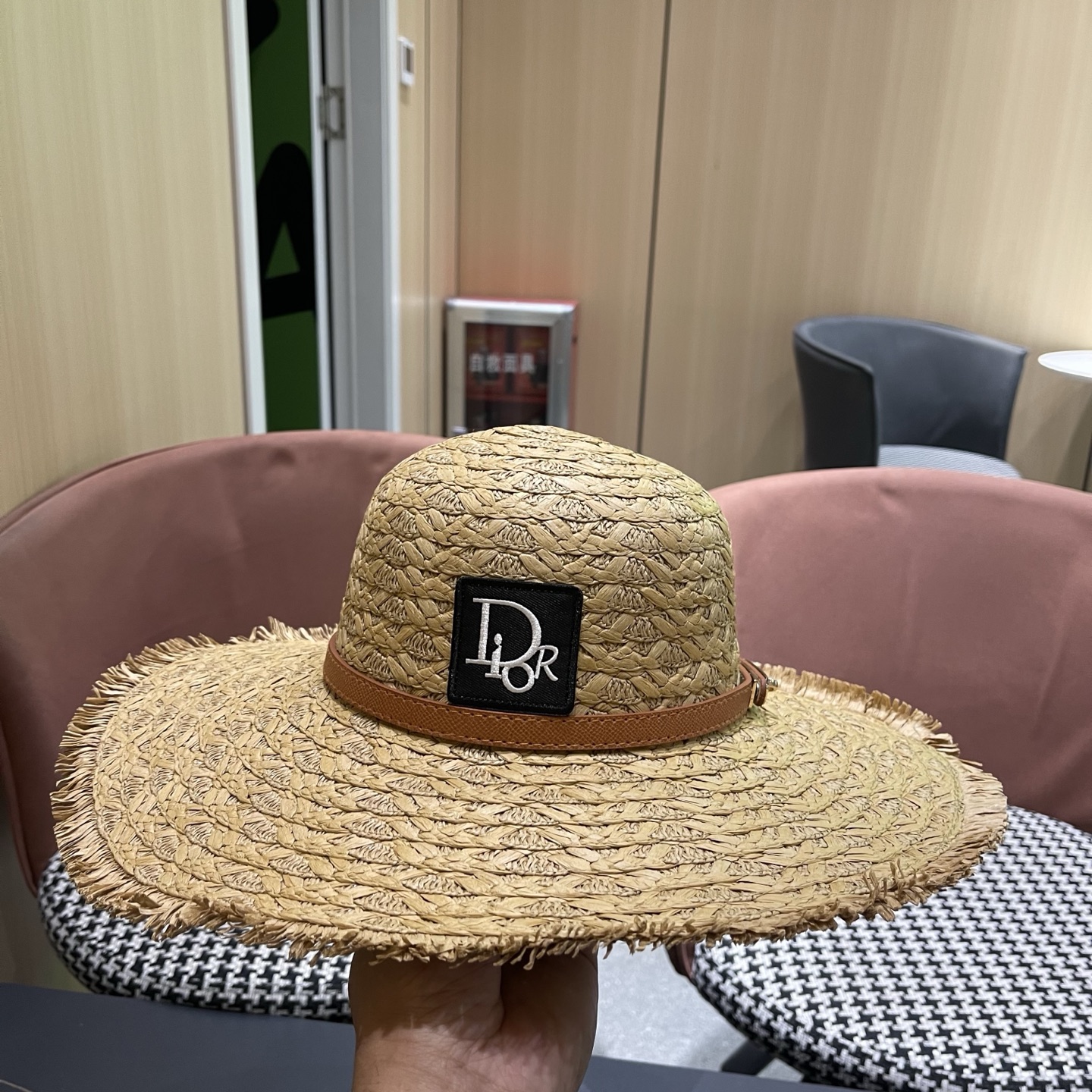 Dior香奈儿 法式旅游草帽女夏大帽檐遮阳防晒帽海边沙滩帽度假草编帽子太阳帽