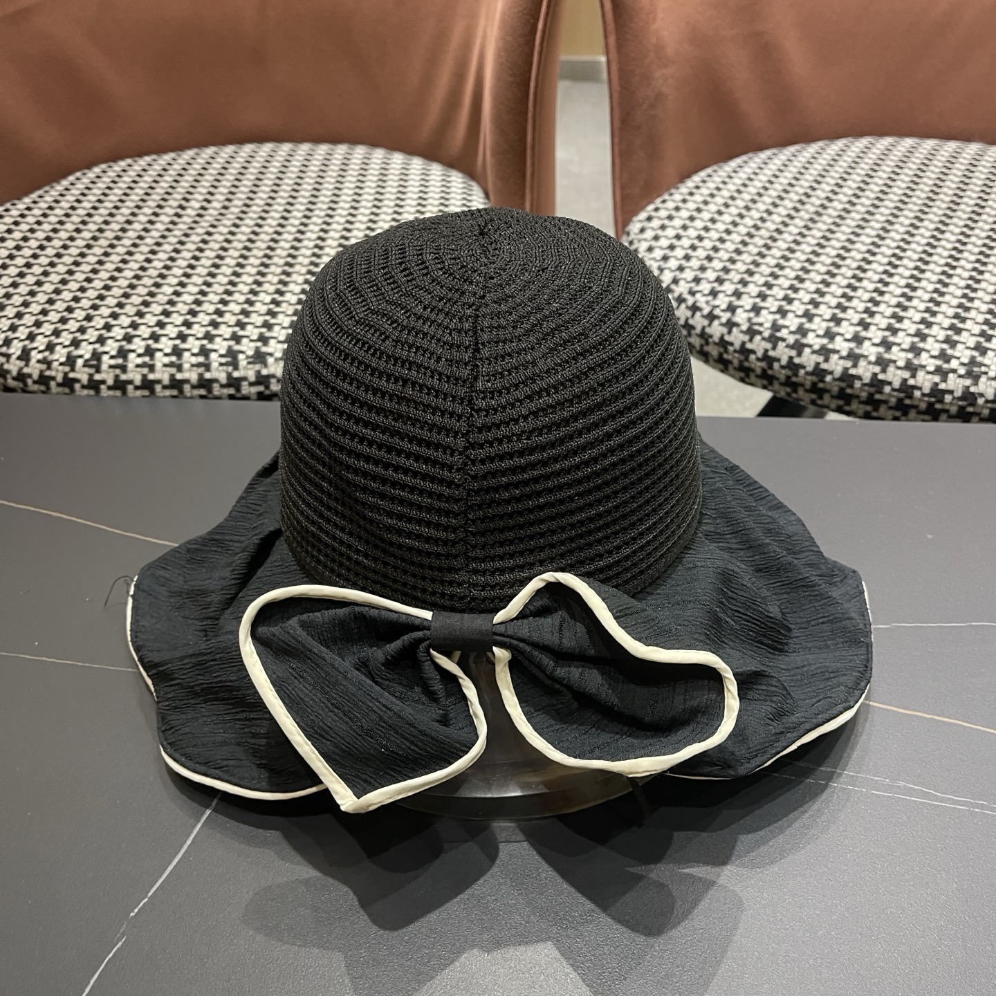 MONCLER（蒙口）夏季大檐蝴蝶结渔夫帽女防紫外线防晒遮阳帽优雅百搭盆帽