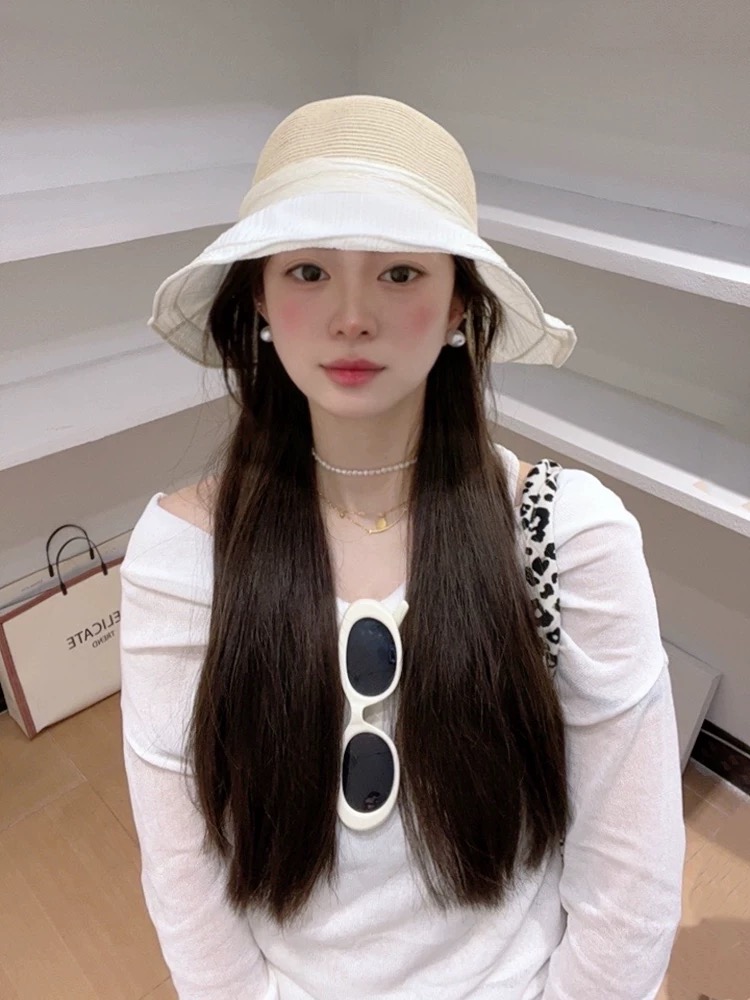 NO:742781,Chanel CHANEL Korean style bow bucket hat for women spring and summer sun protection basin, cloth and grass spliced ​​sun hat, large brim, face-showing small hat, straw hat, fisherman hat, baseball cap, hat, chanel, chanel, espadrilles, hats19860909香奈儿CHANEL 韩版蝴蝶结渔夫帽女春夏遮阳防晒盆 帽布草拼接太阳帽大帽檐显脸小帽子草帽渔夫帽棒球帽,帽子,chanel,chanel,espadrilles,hats,hat