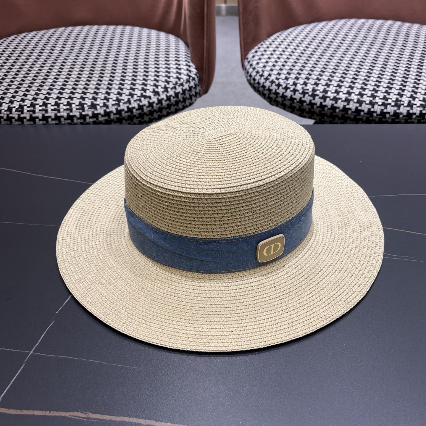Dior迪奥新款平顶草帽 头围57cm