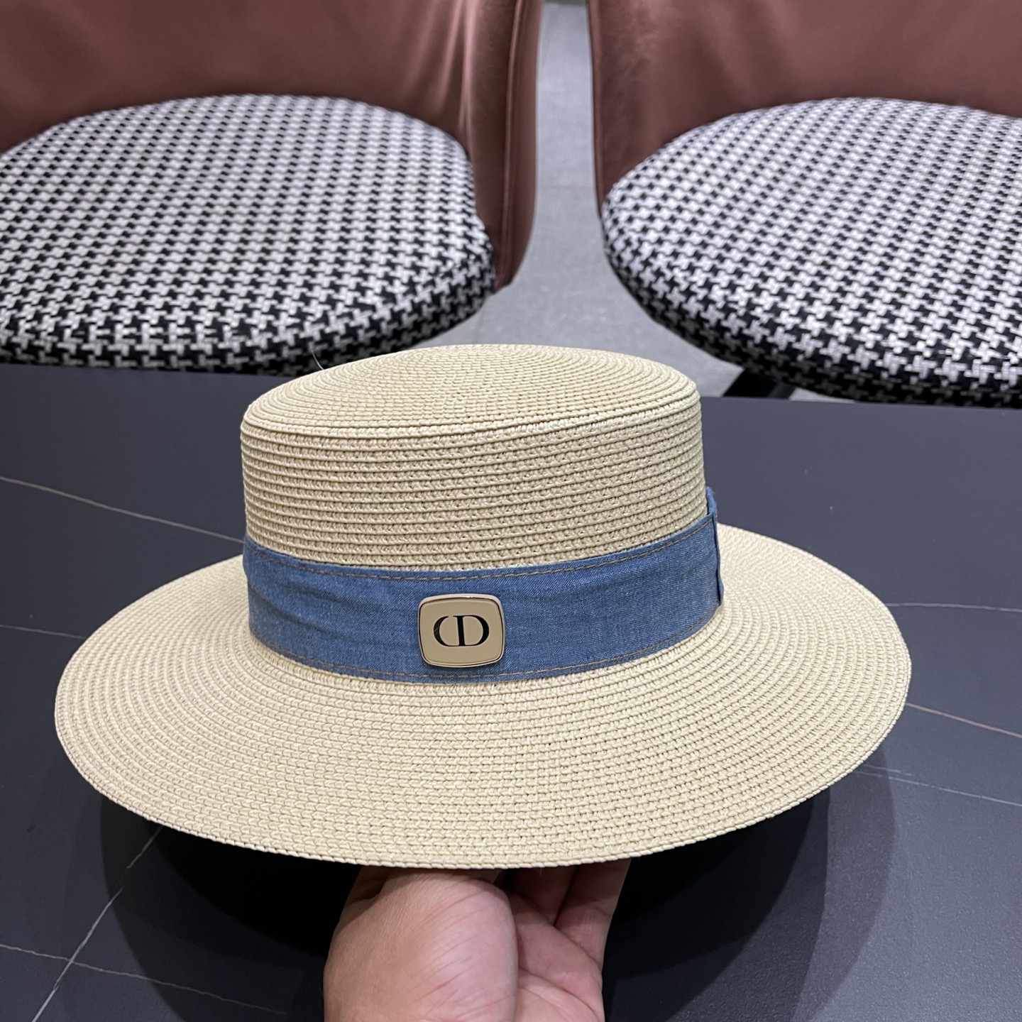 Dior迪奥新款平顶草帽 头围57cm
