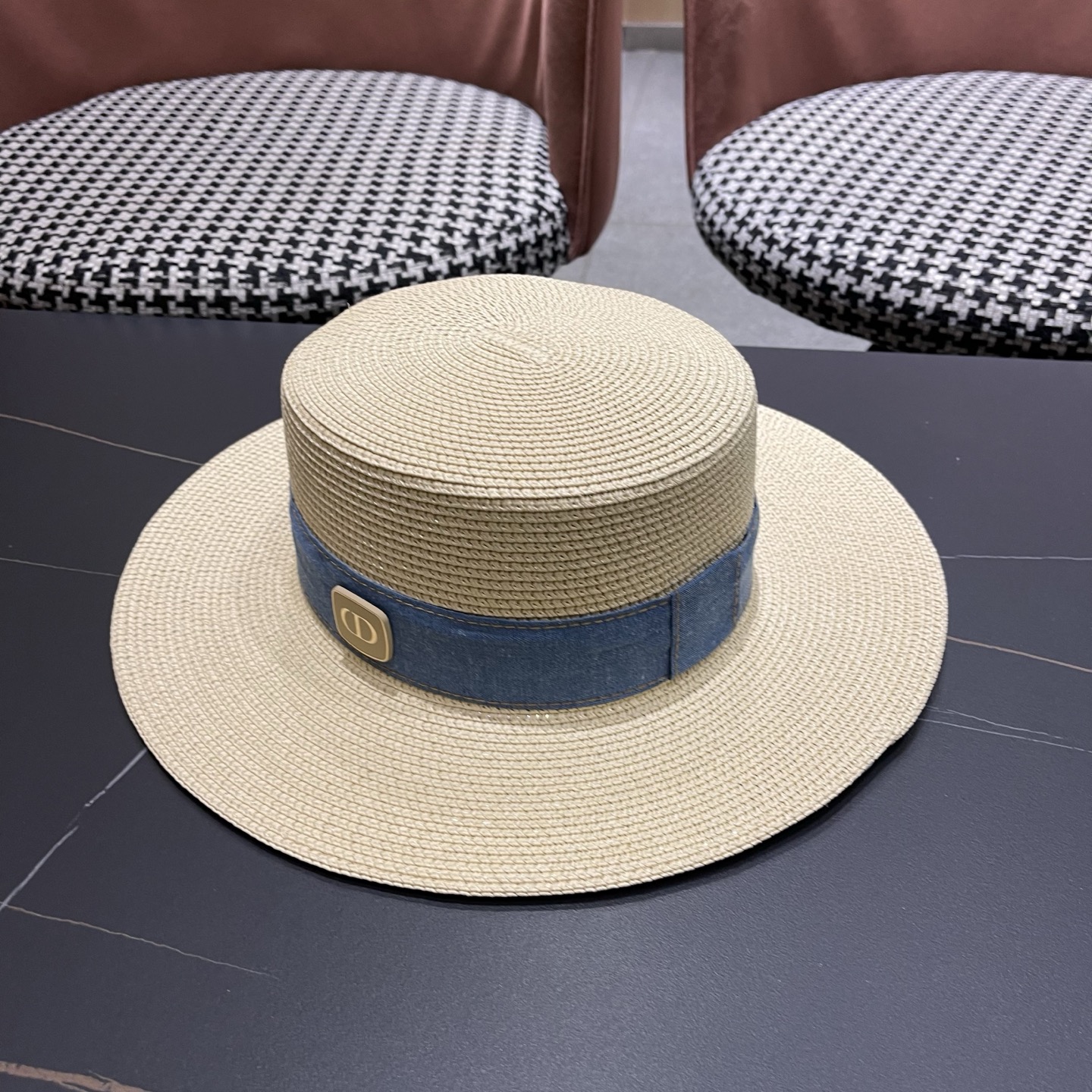 Dior迪奥新款平顶草帽 头围57cm
