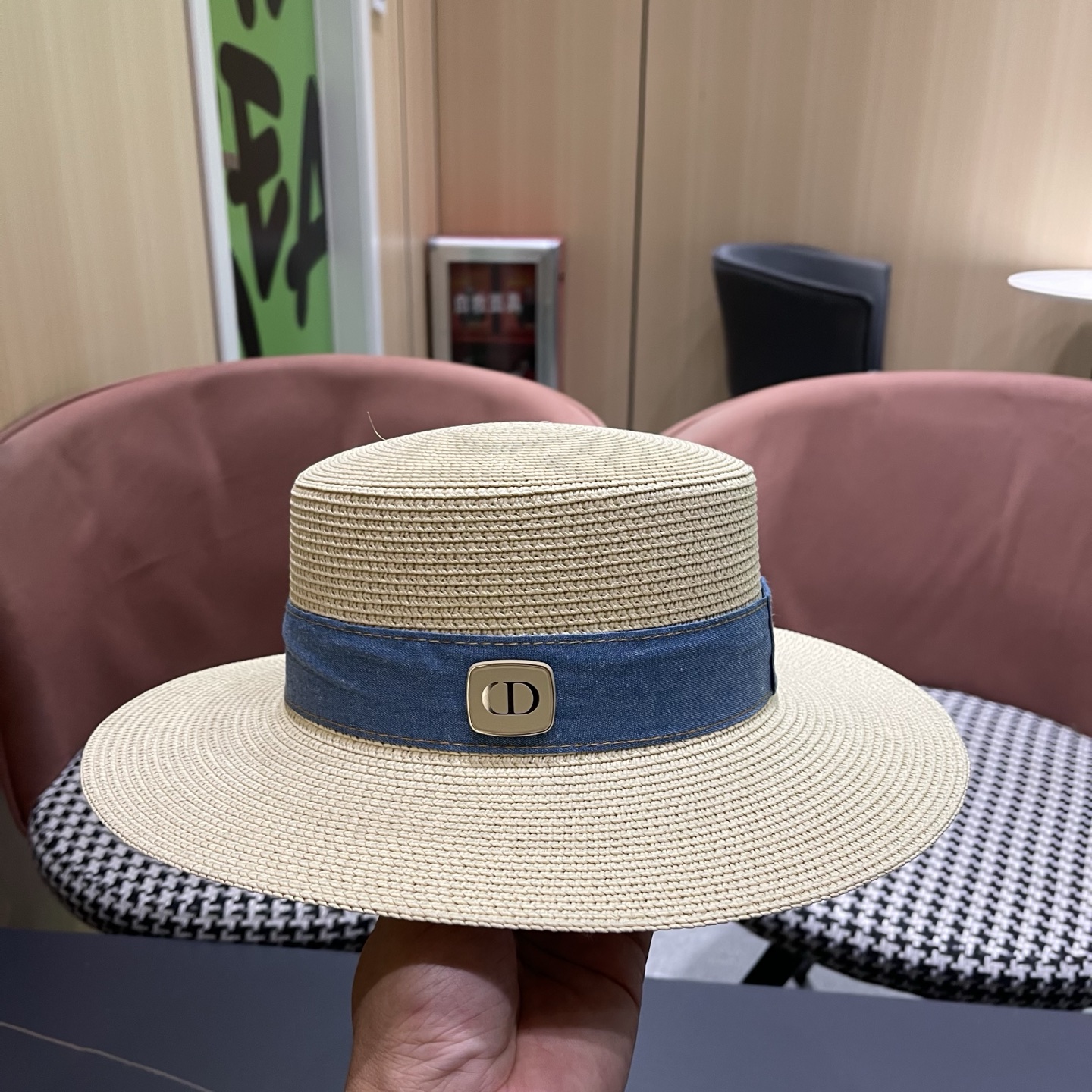 Dior迪奥新款平顶草帽 头围57cm