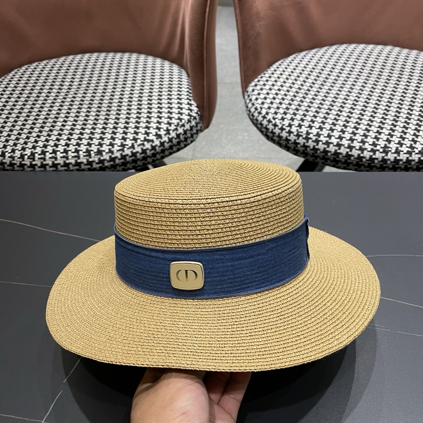 Dior迪奥新款平顶草帽 头围57cm
