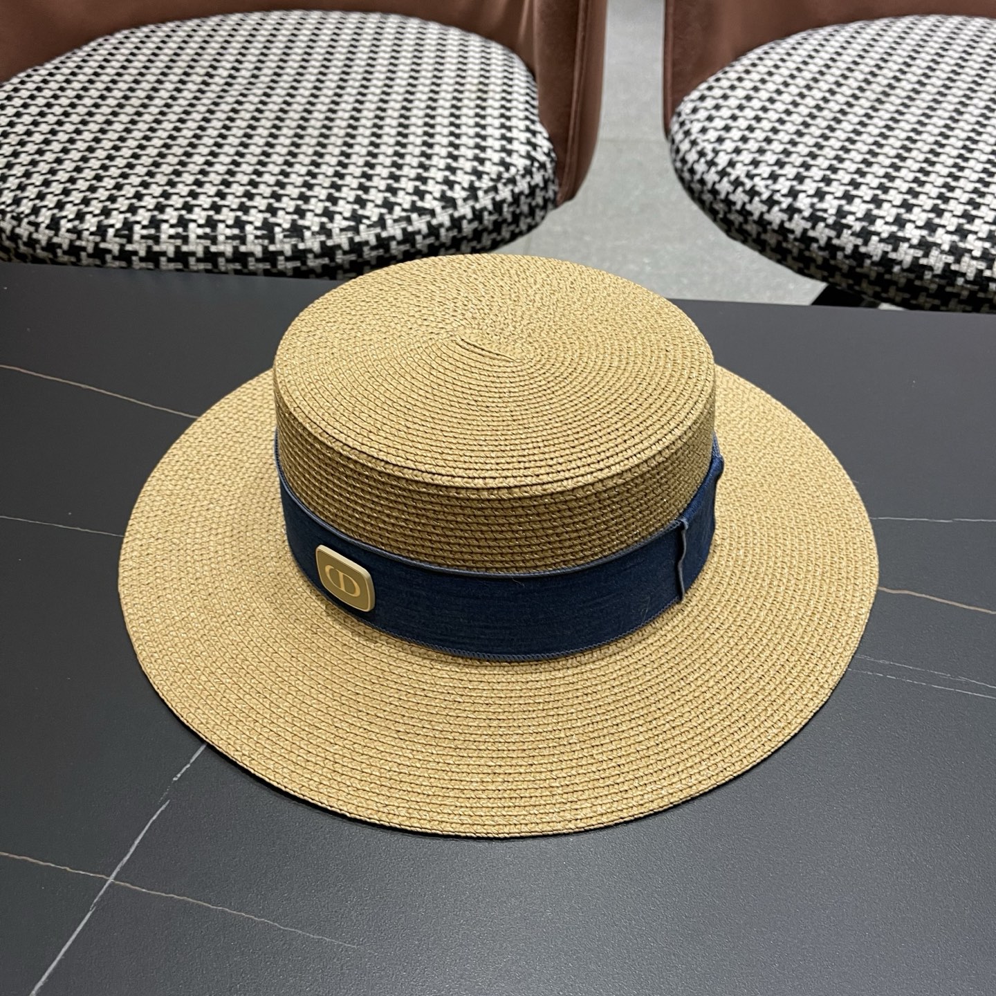 Dior迪奥新款平顶草帽 头围57cm
