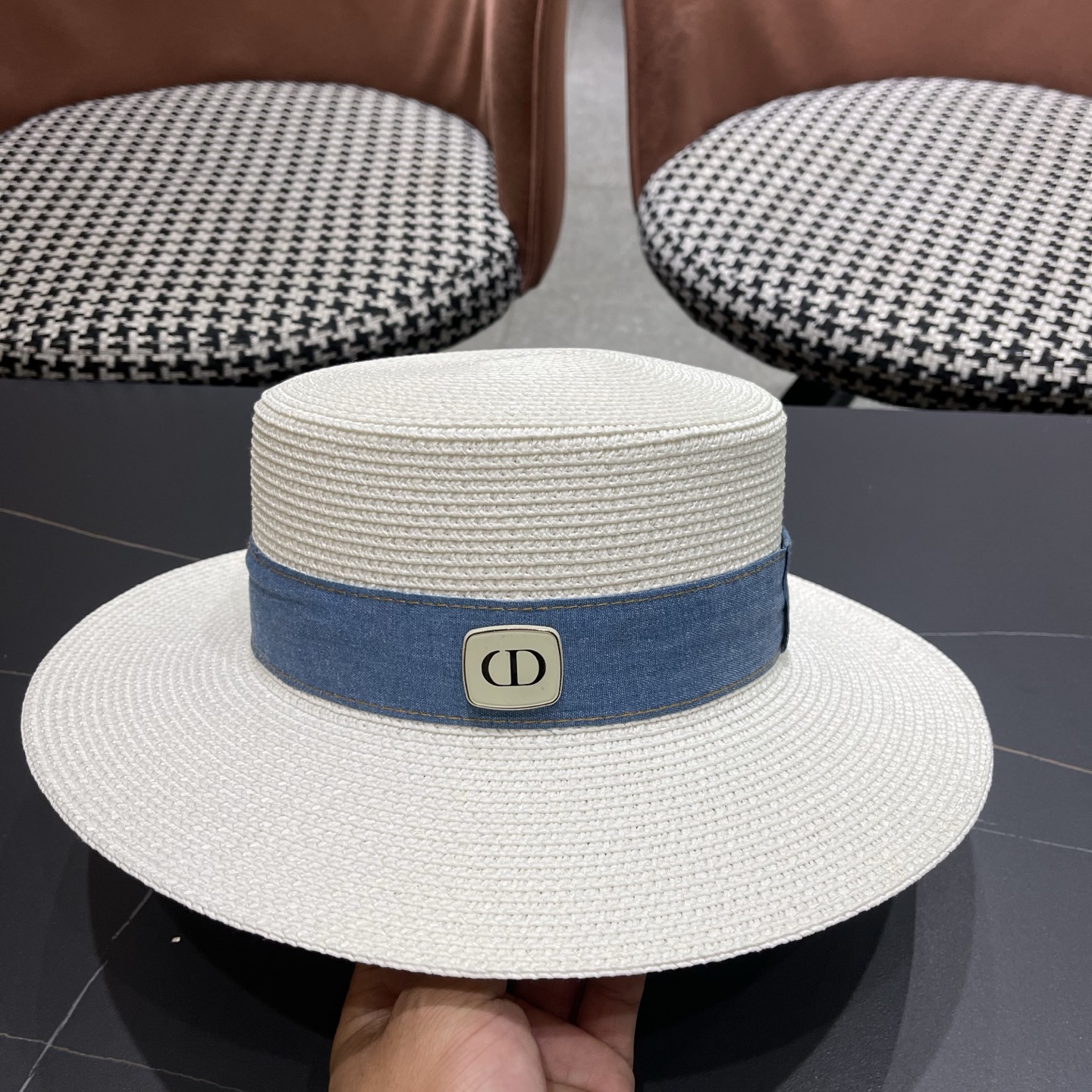 Dior迪奥新款平顶草帽 头围57cm