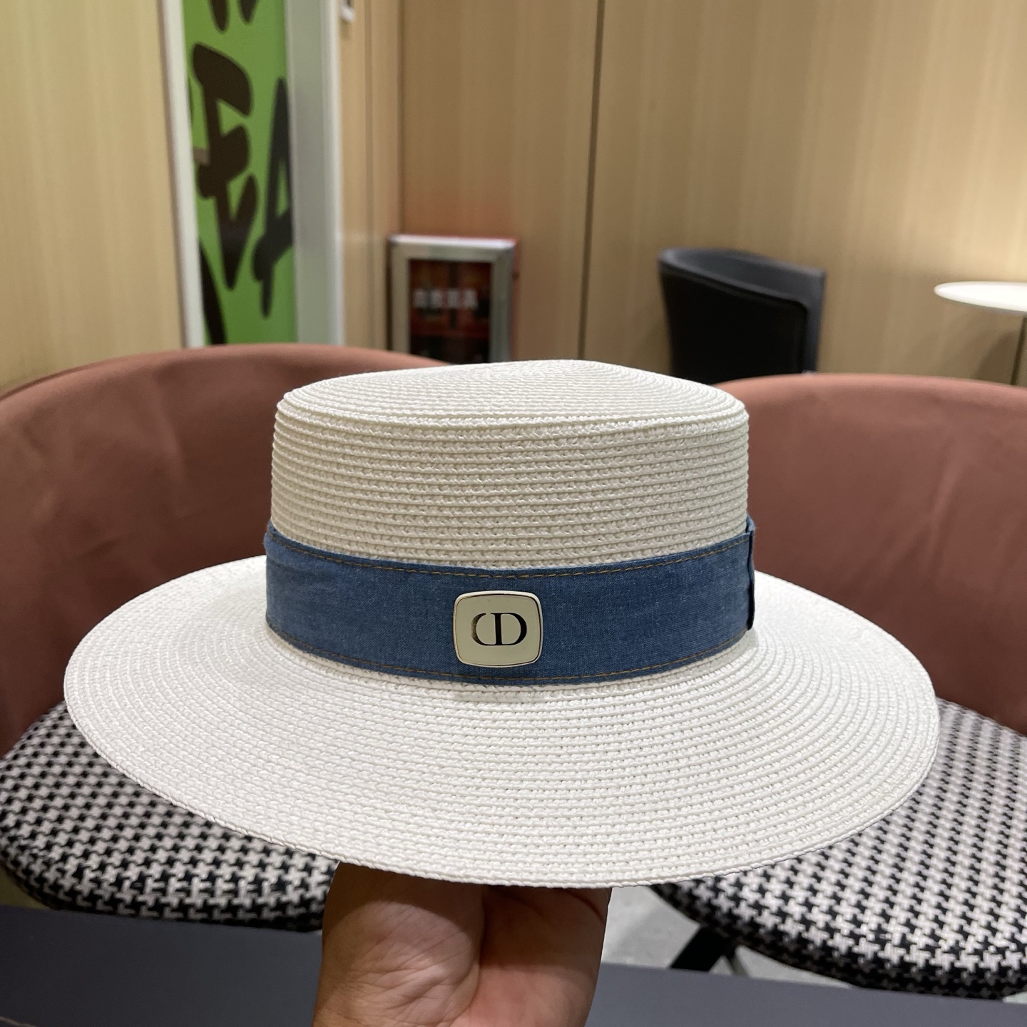 Dior迪奥新款平顶草帽 头围57cm