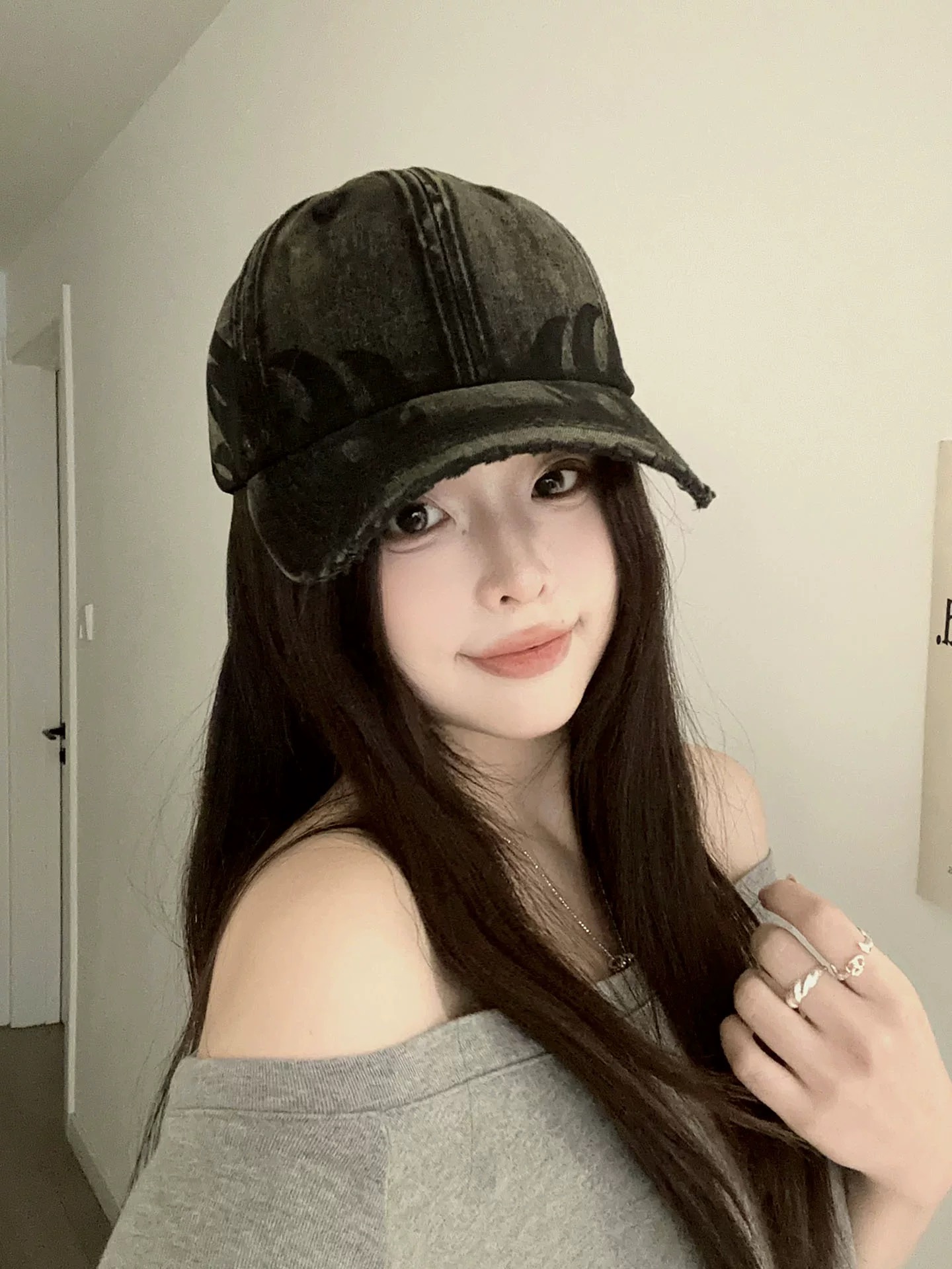 MONCLER（蒙口）稻草人复古棒球帽女宽帽檐大头围帽子韩系百搭遮阳显脸小鸭舌帽夏
