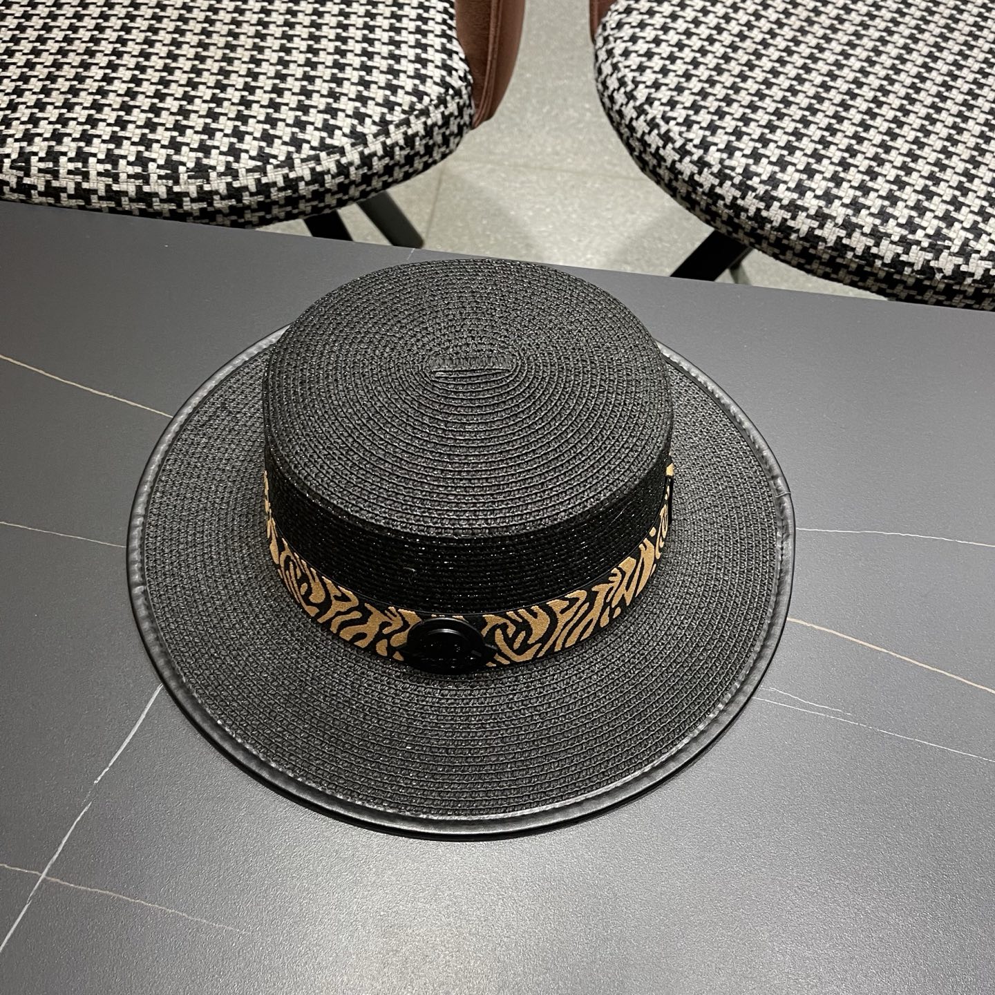 MONCLER（蒙口）法式波点平顶草帽女夏季海边度假沙滩帽遮阳防晒优雅礼帽太阳帽子