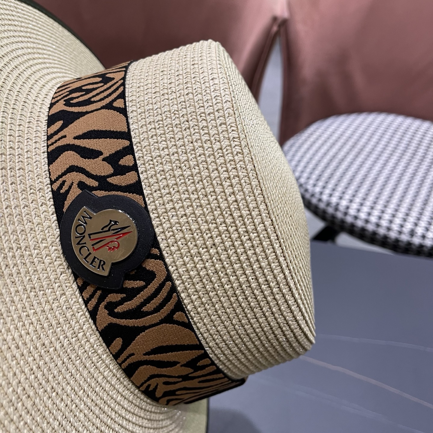 MONCLER（蒙口）法式波点平顶草帽女夏季海边度假沙滩帽遮阳防晒优雅礼帽太阳帽子