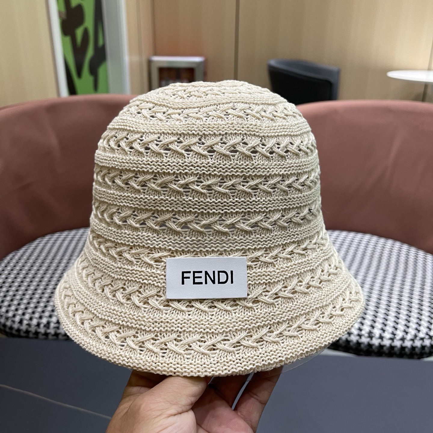 Fendi 芬迪日系百搭针织镂空渔夫帽子女春夏季新款透气遮阳防晒帽子盆帽