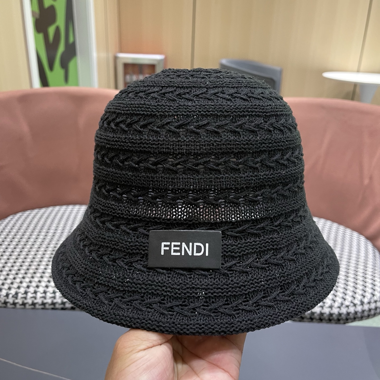 Fendi 芬迪日系百搭针织镂空渔夫帽子女春夏季新款透气遮阳防晒帽子盆帽