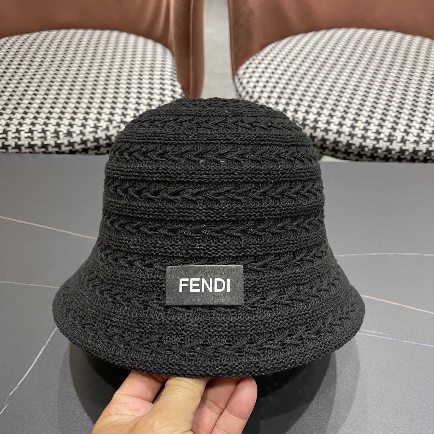 Fendi 芬迪日系百搭针织镂空渔夫帽子女春夏季新款透气遮阳防晒帽子盆帽