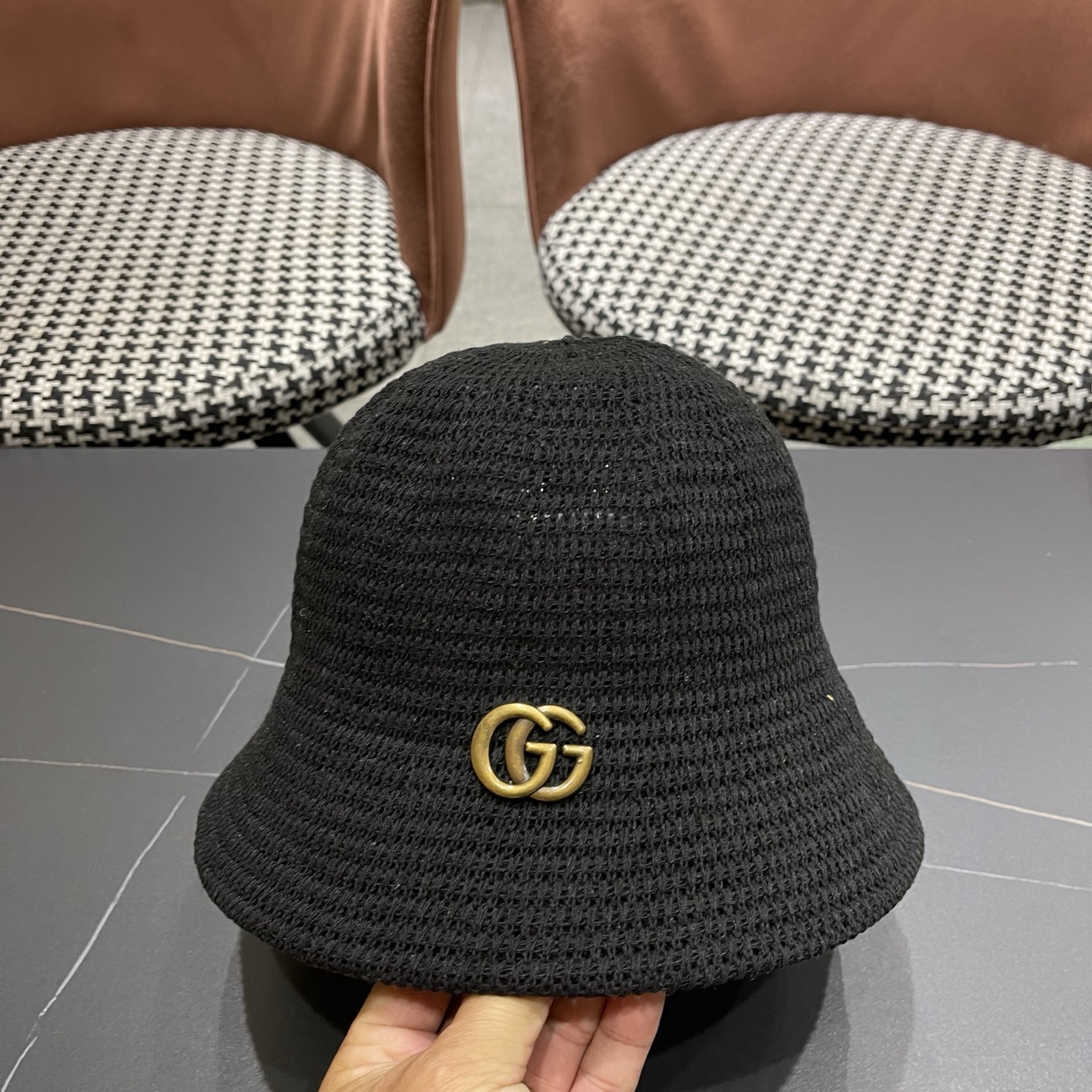 GUCCI古奇 夏天水桶帽子女新款小众设计感盆帽时尚显脸小遮阳防晒渔夫帽