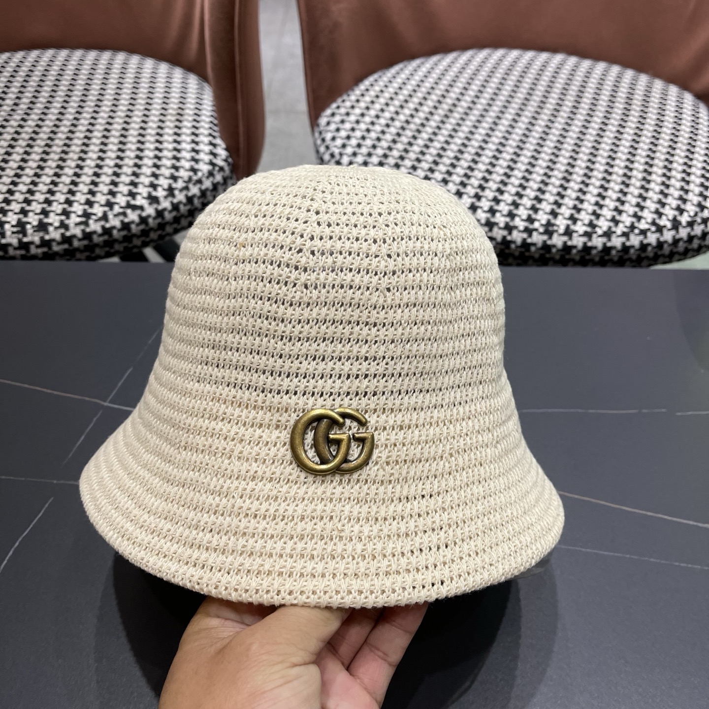 GUCCI古奇 夏天水桶帽子女新款小众设计感盆帽时尚显脸小遮阳防晒渔夫帽