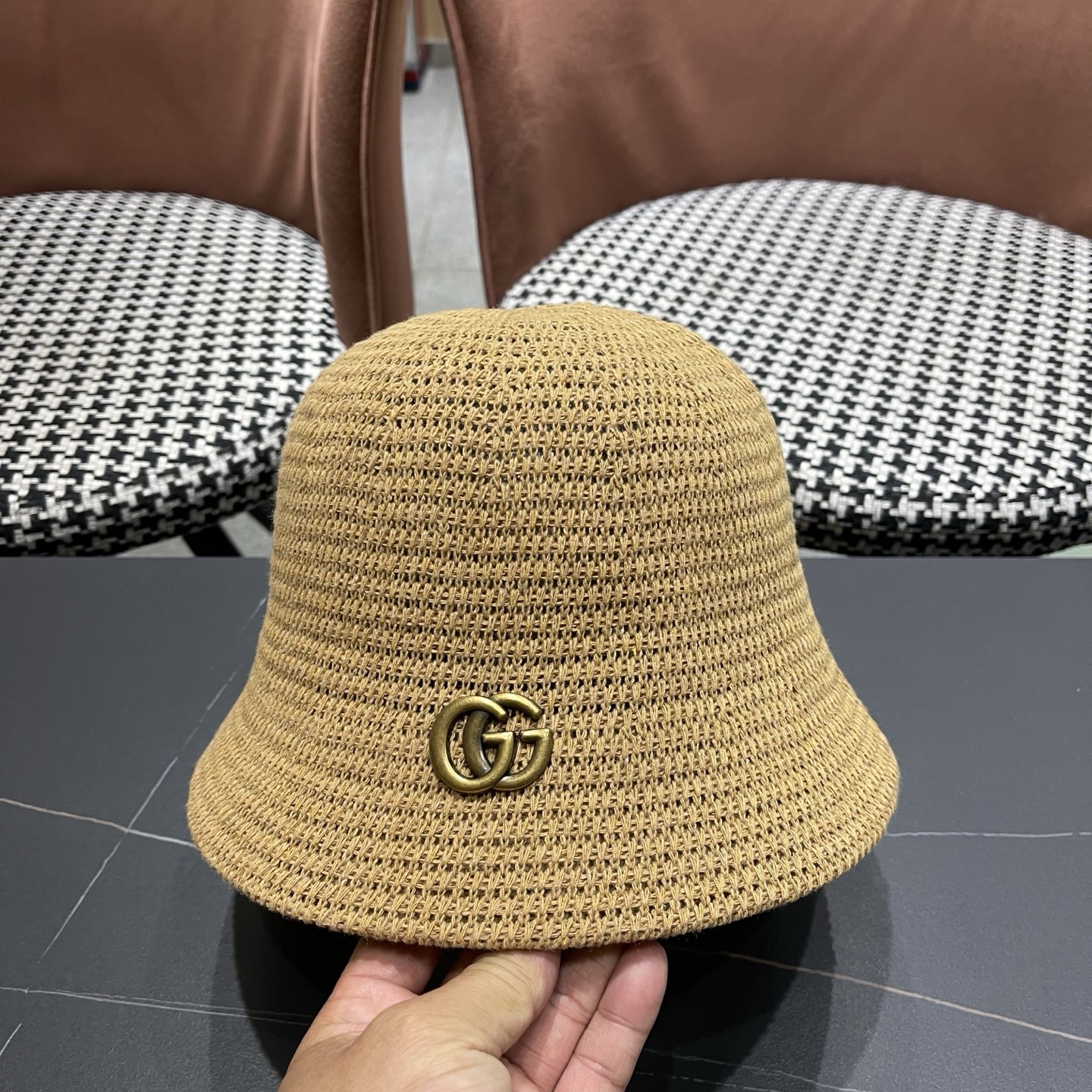 GUCCI古奇 夏天水桶帽子女新款小众设计感盆帽时尚显脸小遮阳防晒渔夫帽