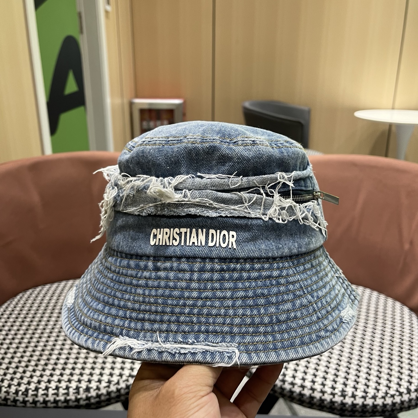 Dior迪奥 水洗做旧牛仔渔夫帽女春夏季日系百搭显脸小水桶帽大头围遮阳盆帽