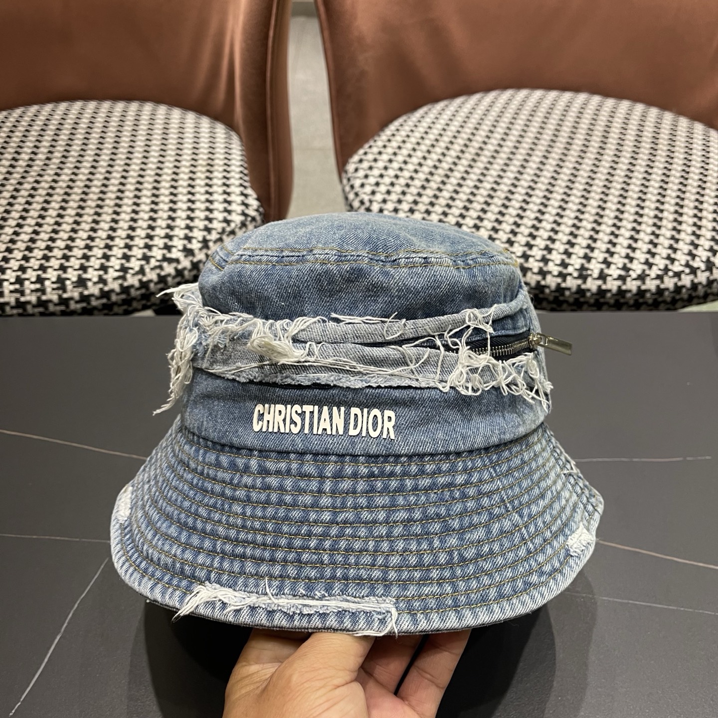 Dior迪奥 水洗做旧牛仔渔夫帽女春夏季日系百搭显脸小水桶帽大头围遮阳盆帽