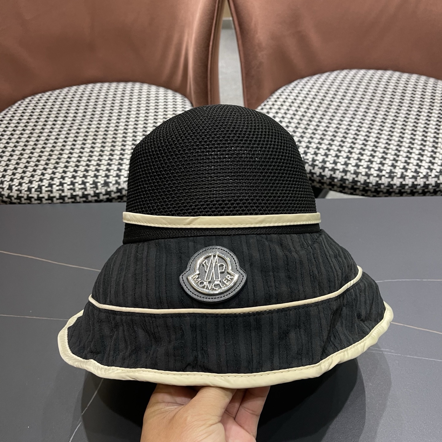 MONCLER（蒙口）防晒帽女防紫外线大帽檐夏季网红遮脸显脸小太阳帽遮阳渔夫帽