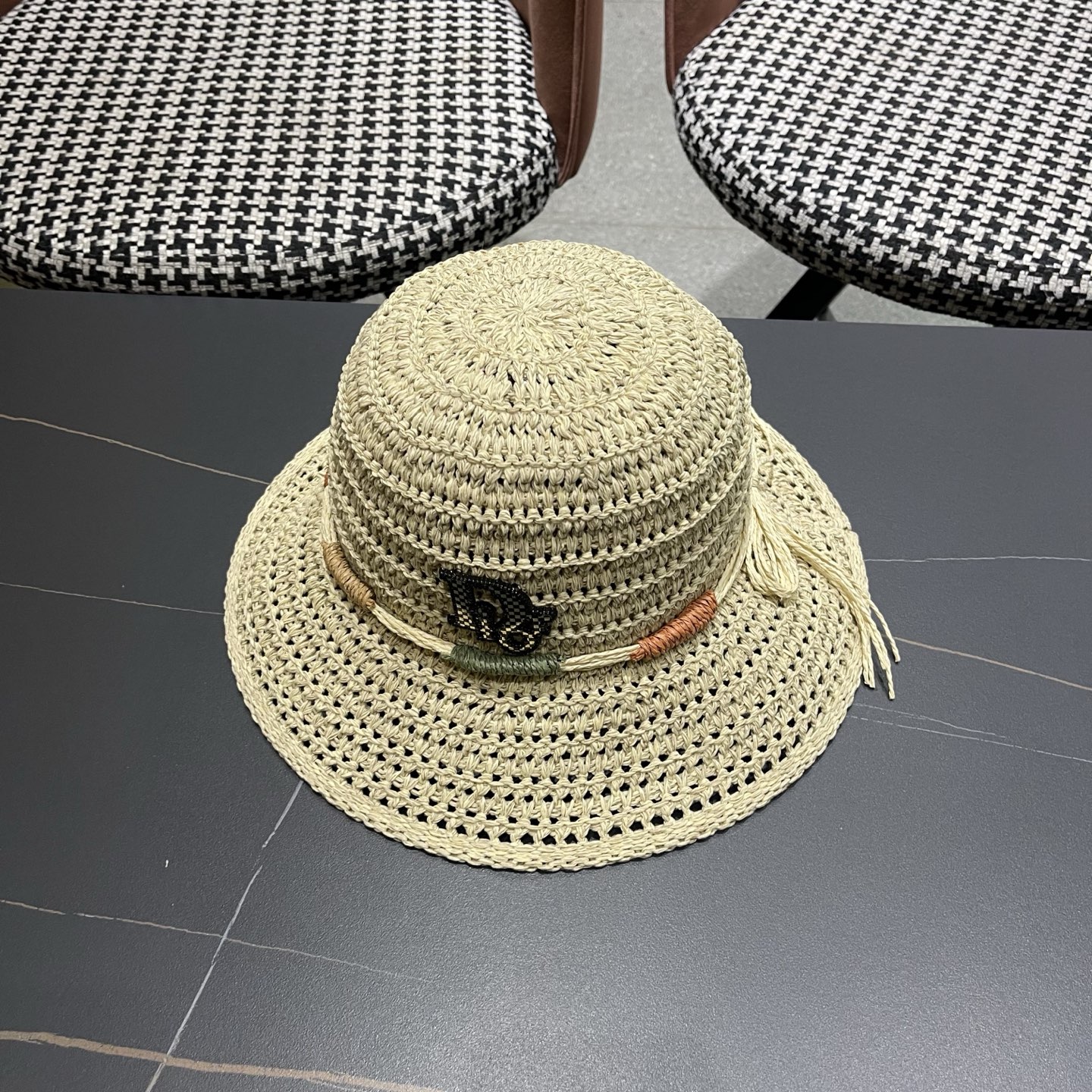 Dior迪奥 草编渔夫帽子女春夏季可折叠遮阳帽出游度假风显脸小防晒透气凉帽