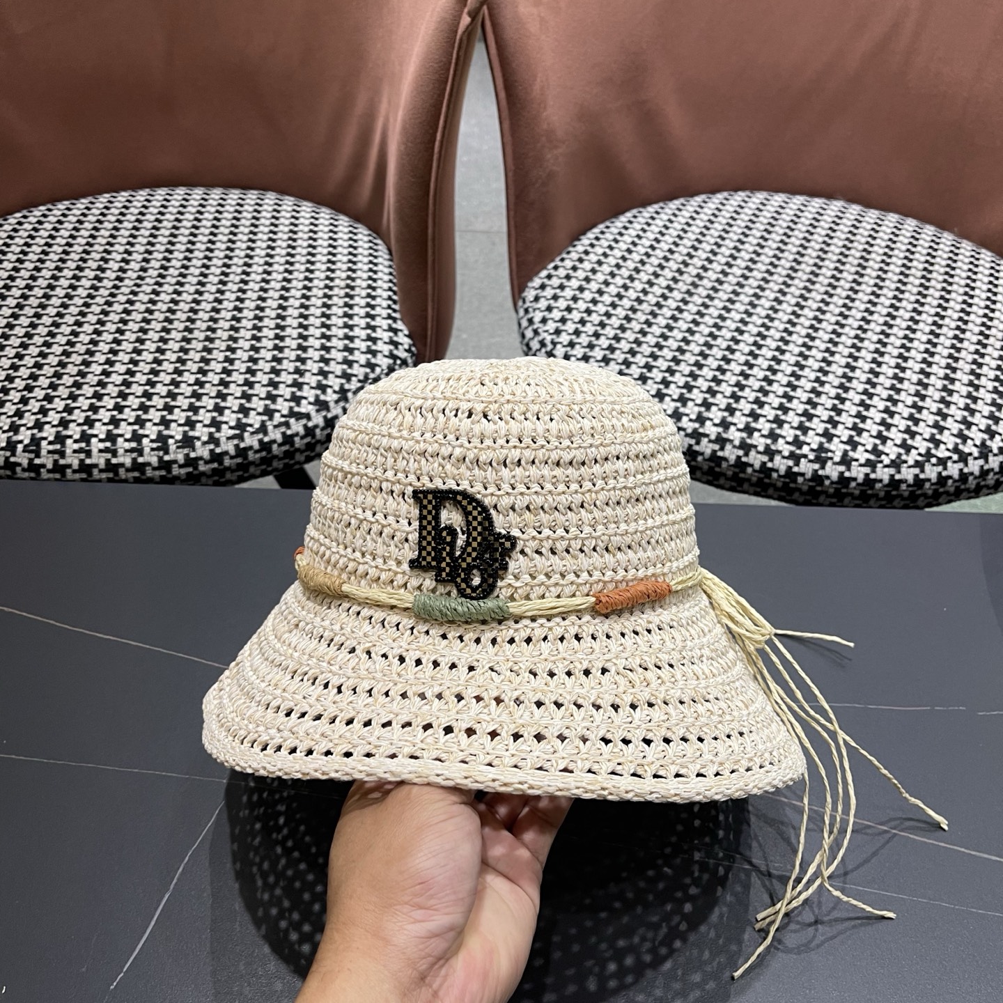 Dior迪奥 草编渔夫帽子女春夏季可折叠遮阳帽出游度假风显脸小防晒透气凉帽