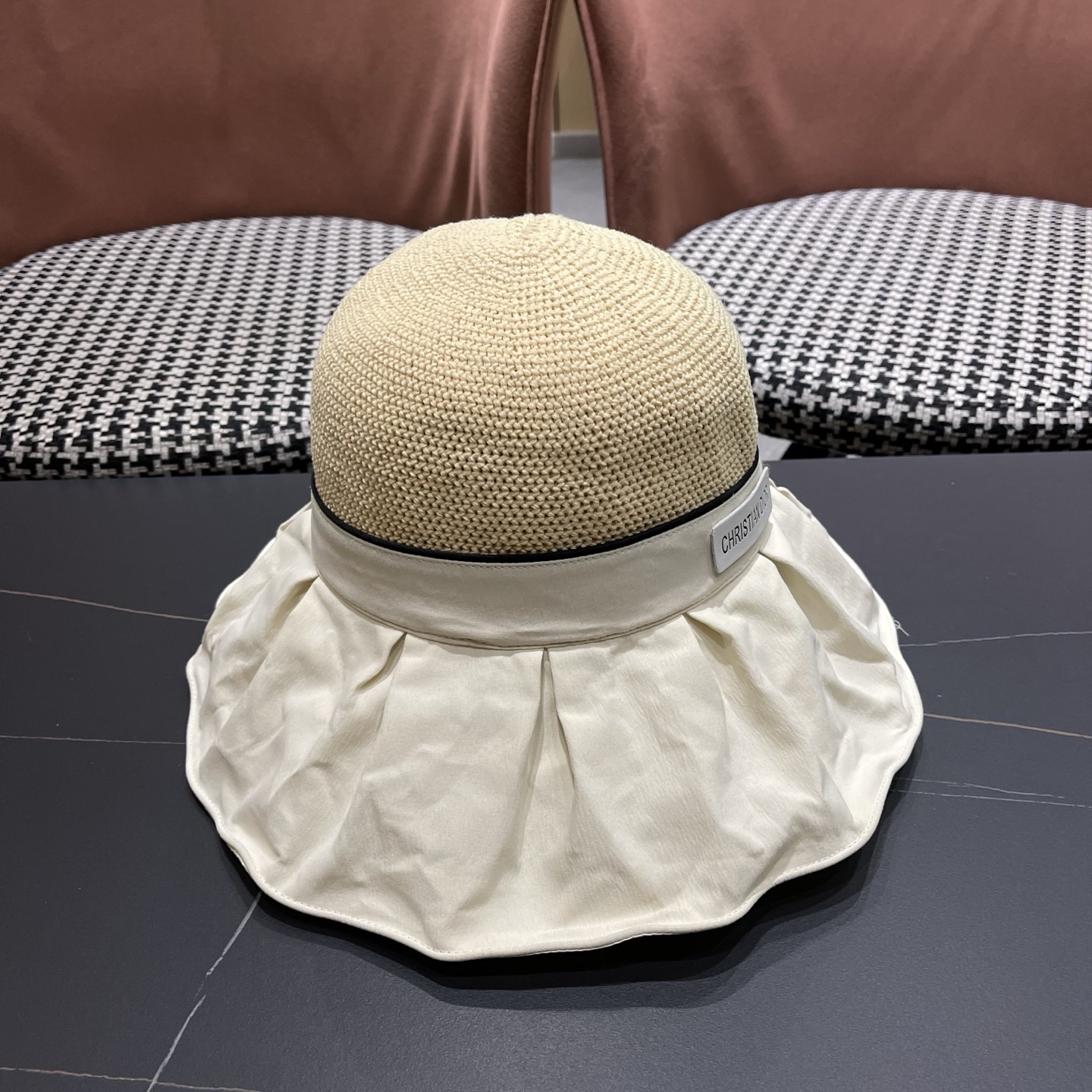 Dior迪奥 夏季帽子女大帽檐遮阳防晒防紫外线渔夫帽遮脸黑胶太阳帽户外骑行