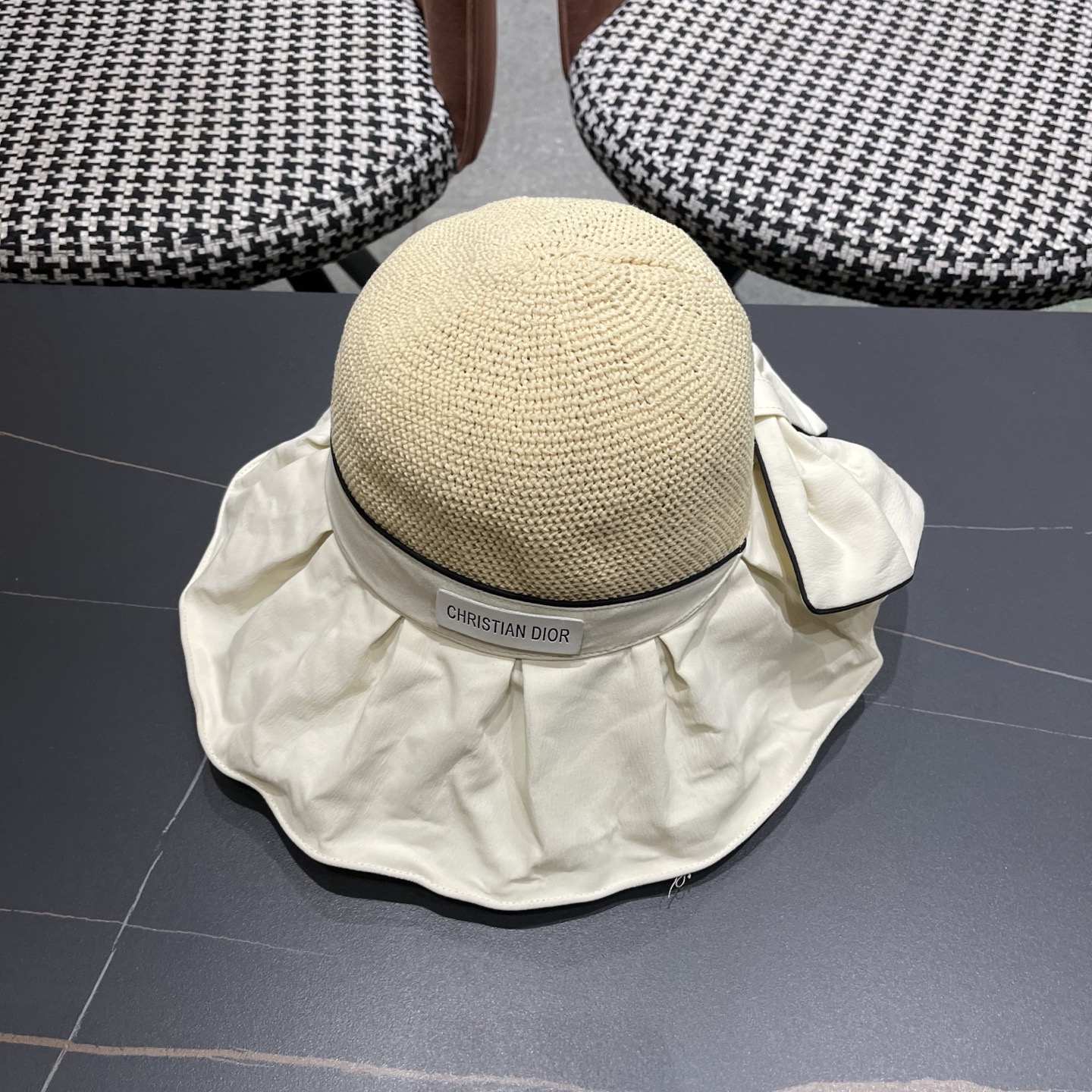 Dior迪奥 夏季帽子女大帽檐遮阳防晒防紫外线渔夫帽遮脸黑胶太阳帽户外骑行
