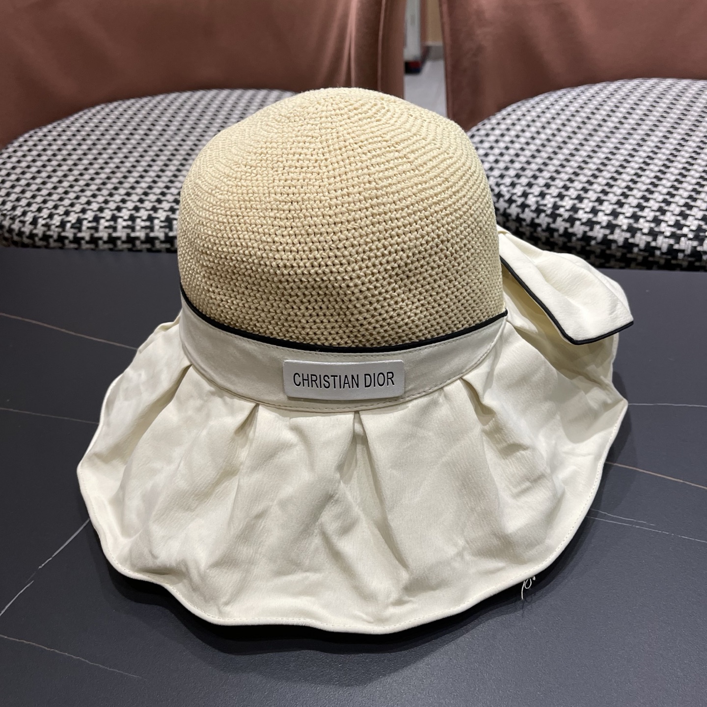 Dior迪奥 夏季帽子女大帽檐遮阳防晒防紫外线渔夫帽遮脸黑胶太阳帽户外骑行