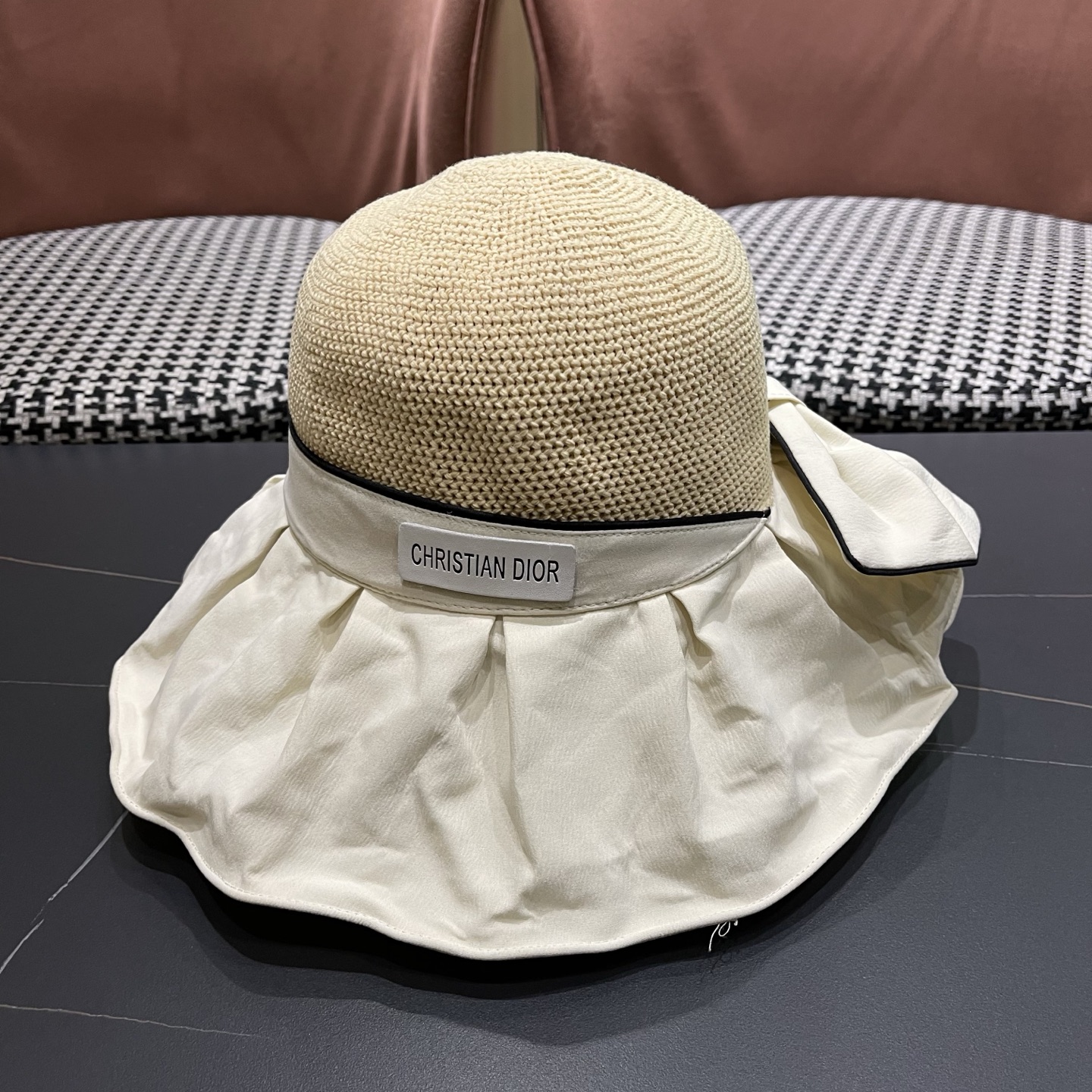 Dior迪奥 夏季帽子女大帽檐遮阳防晒防紫外线渔夫帽遮脸黑胶太阳帽户外骑行