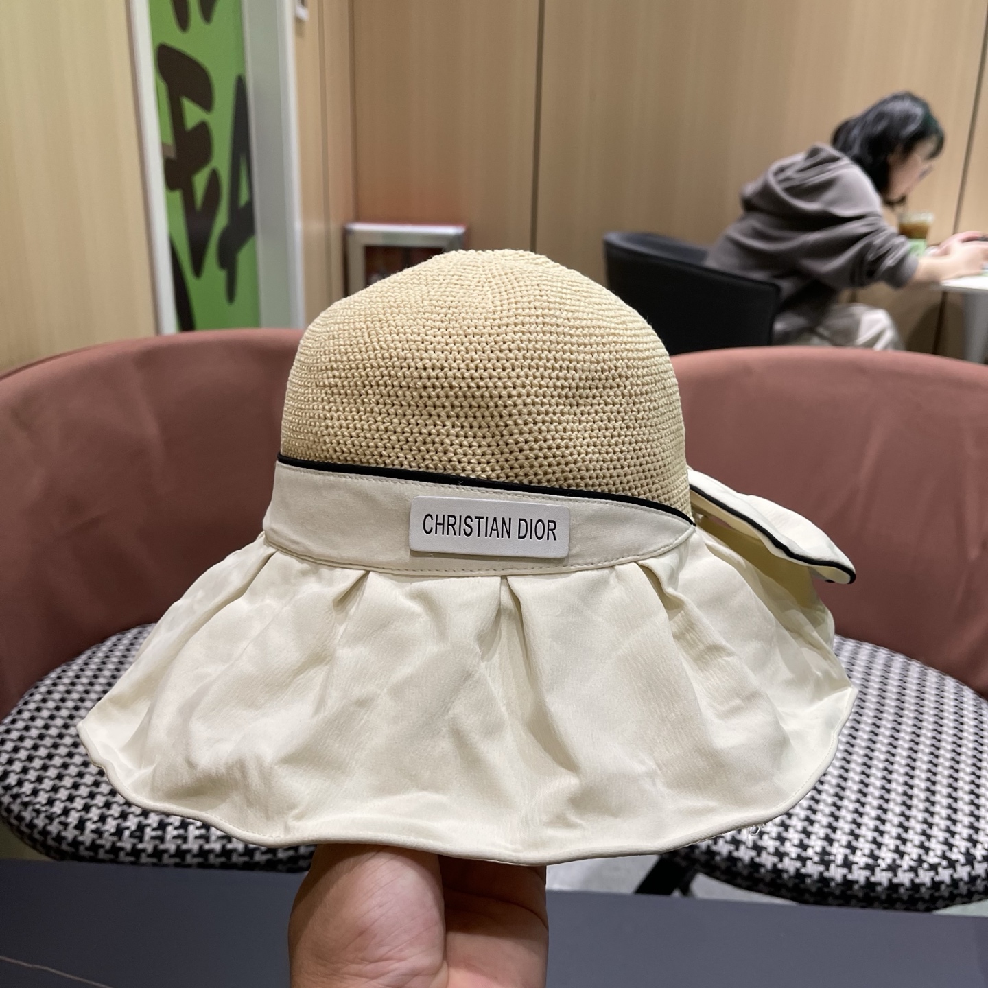 Dior迪奥 夏季帽子女大帽檐遮阳防晒防紫外线渔夫帽遮脸黑胶太阳帽户外骑行