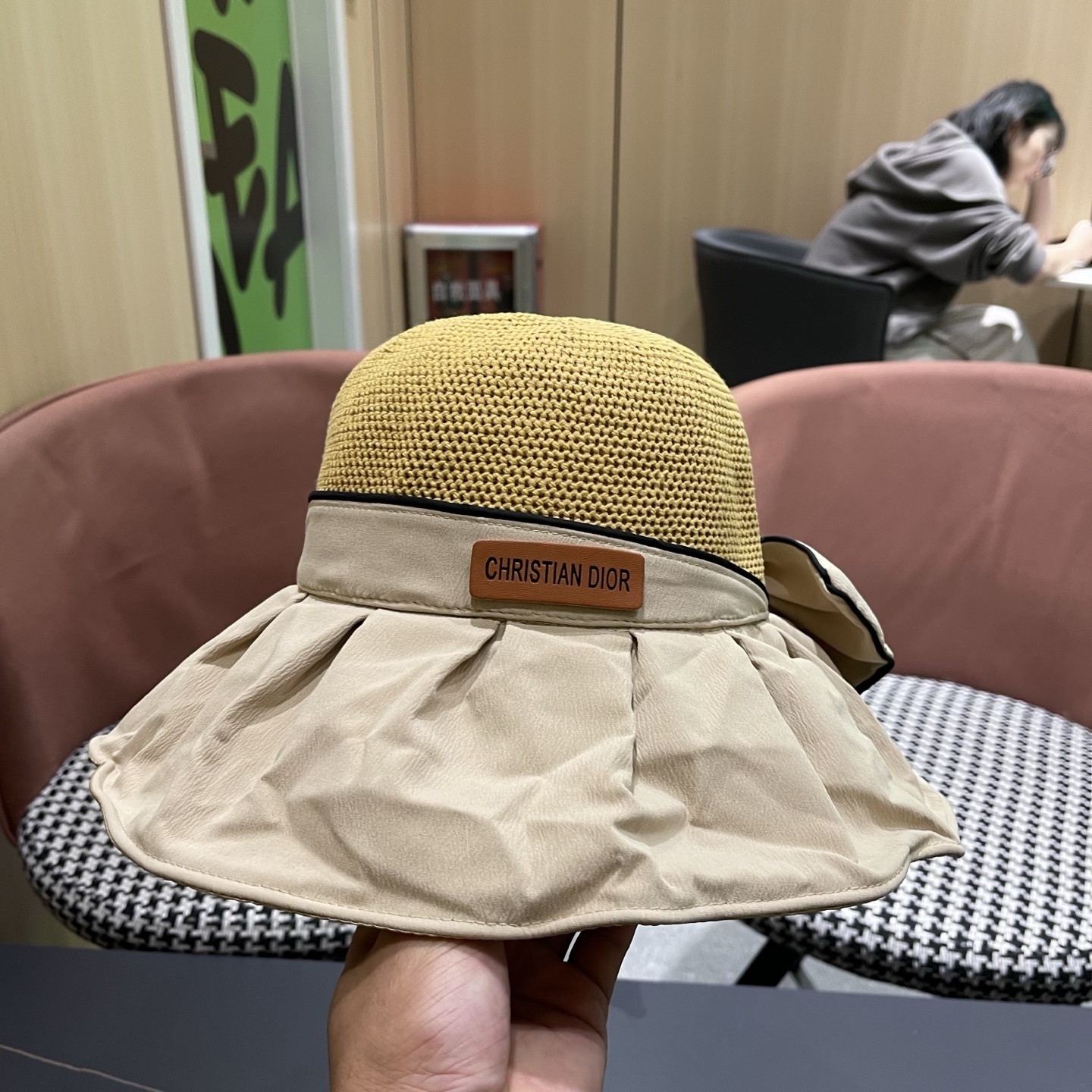 Dior迪奥 夏季帽子女大帽檐遮阳防晒防紫外线渔夫帽遮脸黑胶太阳帽户外骑行