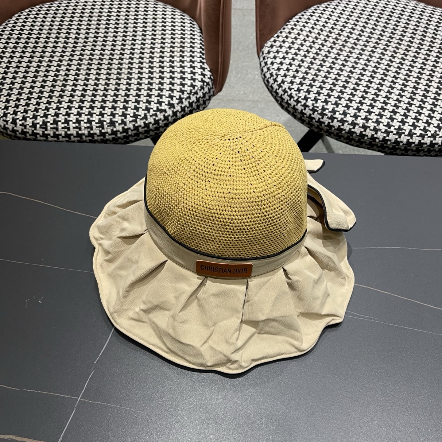 Dior迪奥 夏季帽子女大帽檐遮阳防晒防紫外线渔夫帽遮脸黑胶太阳帽户外骑行