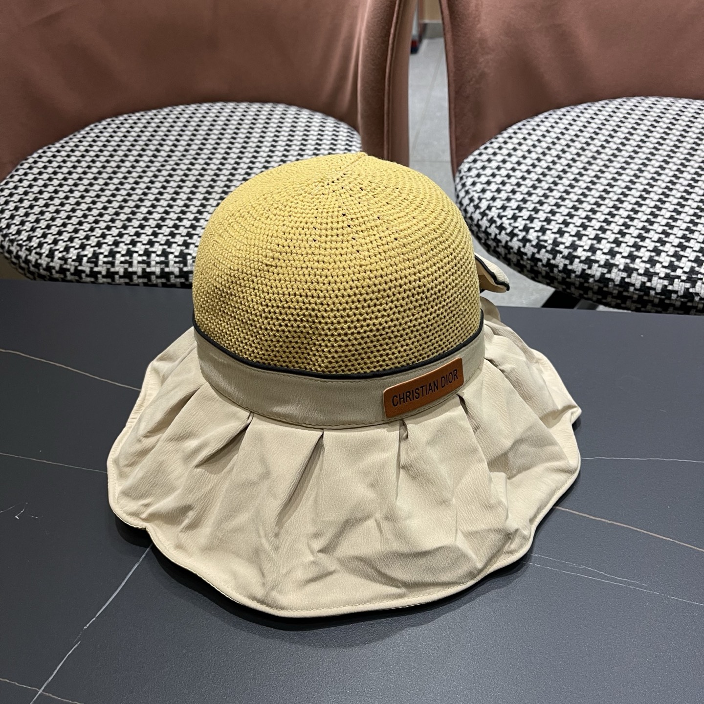 Dior迪奥 夏季帽子女大帽檐遮阳防晒防紫外线渔夫帽遮脸黑胶太阳帽户外骑行