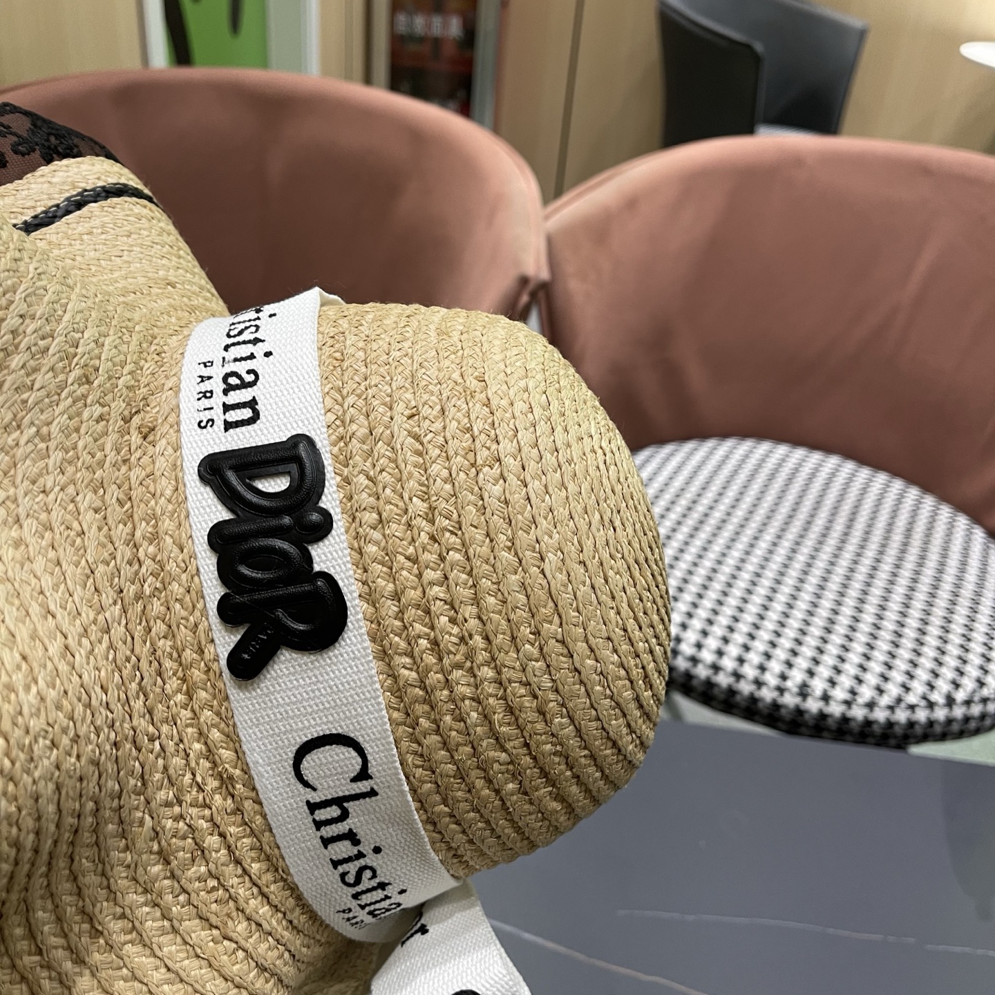迪奥Dior 夏季大檐防晒帽波浪丝蕾边蝴蝶结女士沙滩遮阳帽户外拉菲草帽百搭韩版