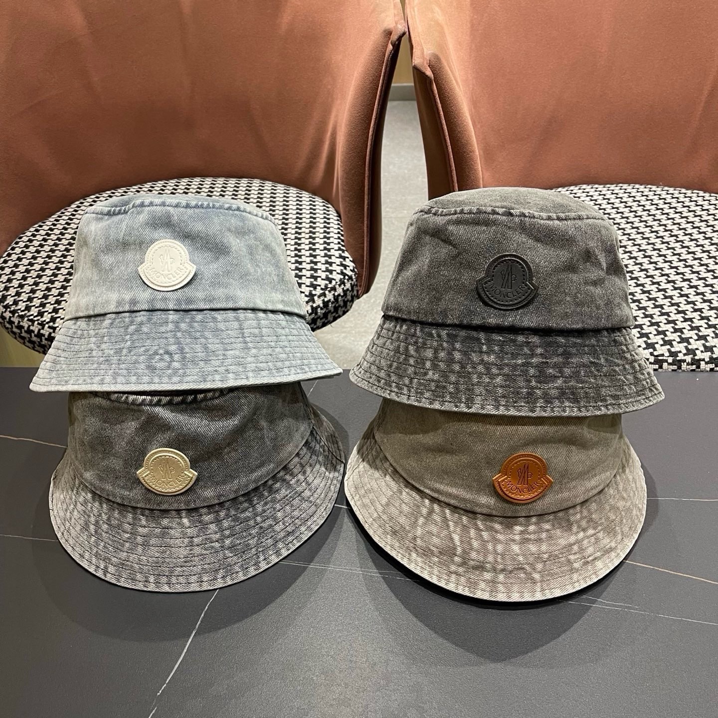 MONCLER（蒙口）港风复古水洗牛仔渔夫帽女百搭遮阳盆帽素颜显脸小男士帽子个性