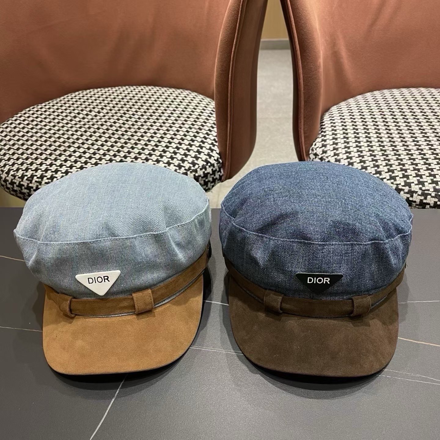 迪奥 Dior新款百搭英伦风海军帽水洗牛仔布复古报童贝雷帽女秋冬八角帽