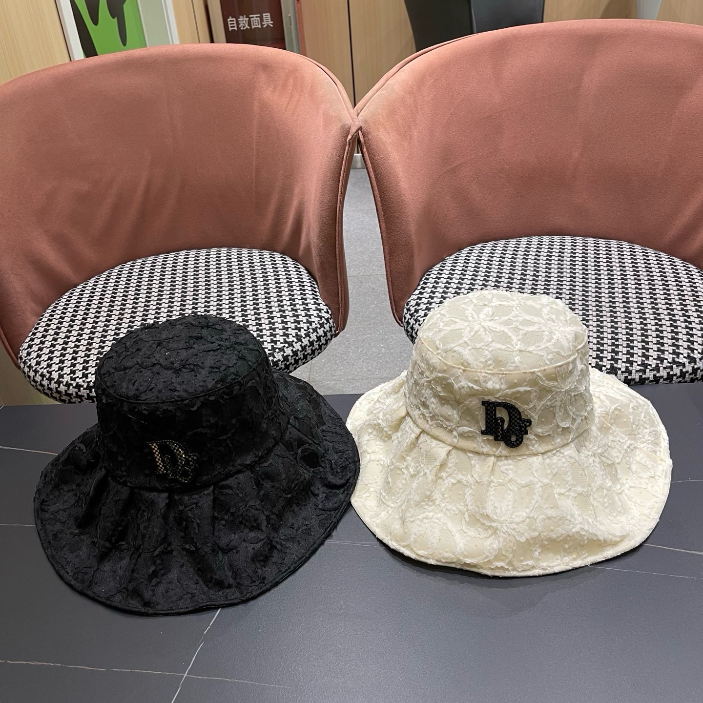 迪奥Dior 日系蕾丝渔夫帽子女夏季薄款遮阳防晒帽时尚百搭太阳帽