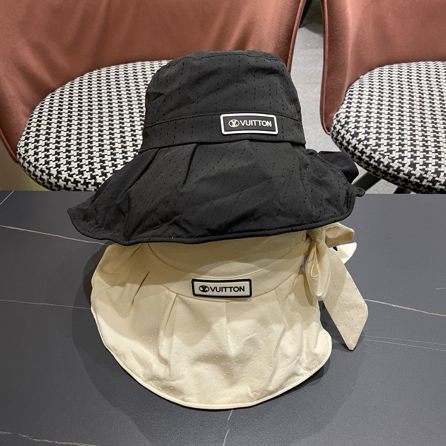 LV路易威登 渔夫帽女夏季防紫外线新款蝴蝶结遮阳帽加大檐防晒帽太阳