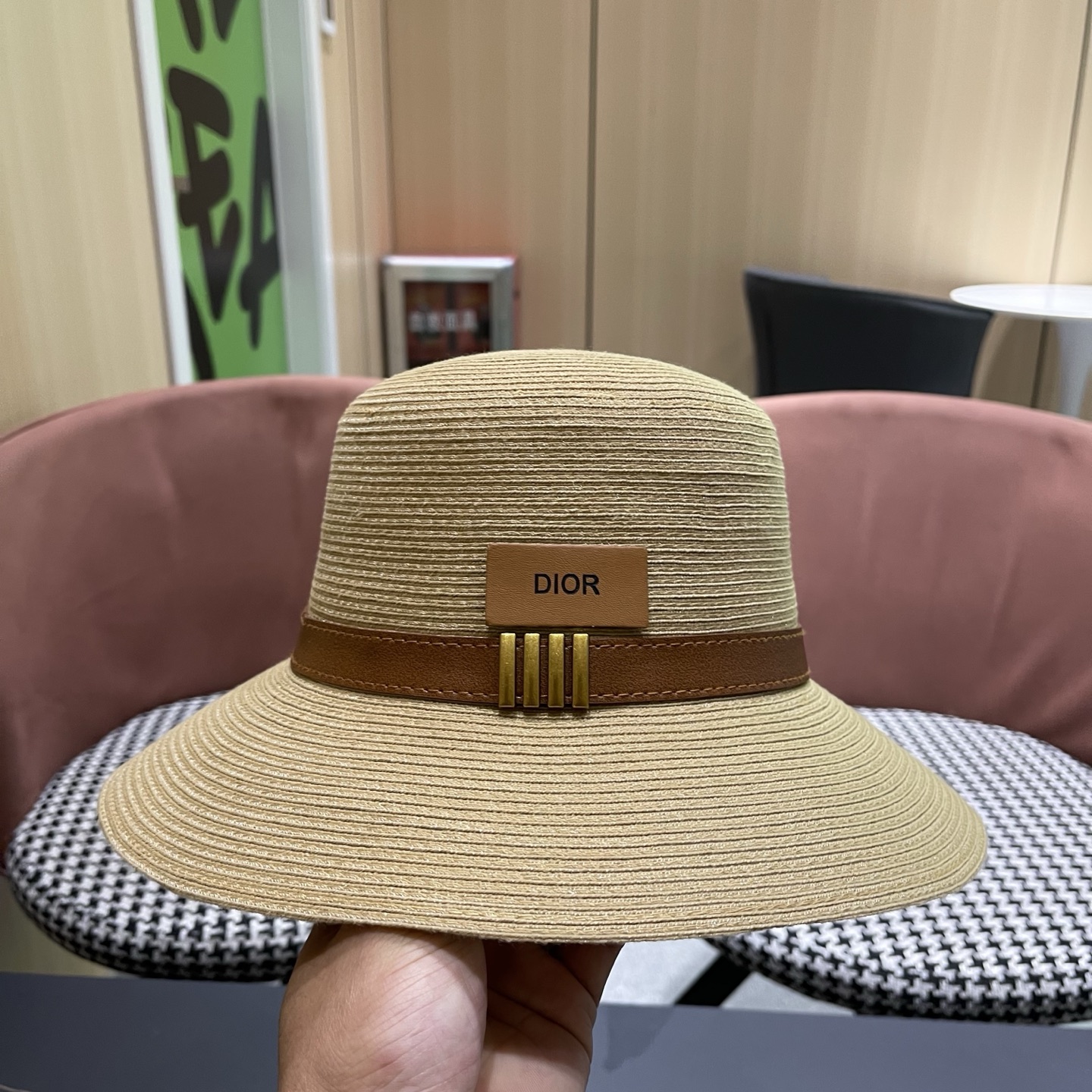 Dior迪奥 优雅气质草编遮阳渔夫帽子女夏季出游时尚百搭大檐防晒太阳帽草帽