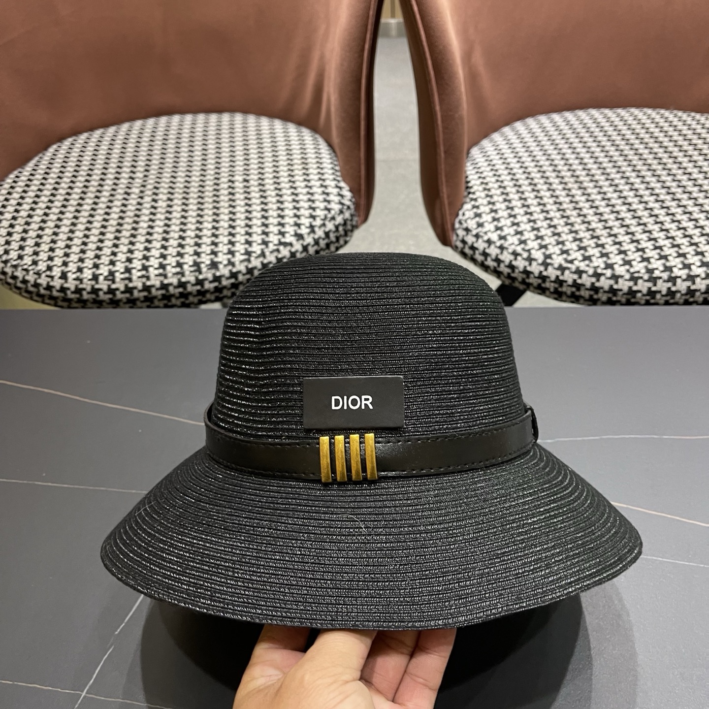 Dior迪奥 优雅气质草编遮阳渔夫帽子女夏季出游时尚百搭大檐防晒太阳帽草帽