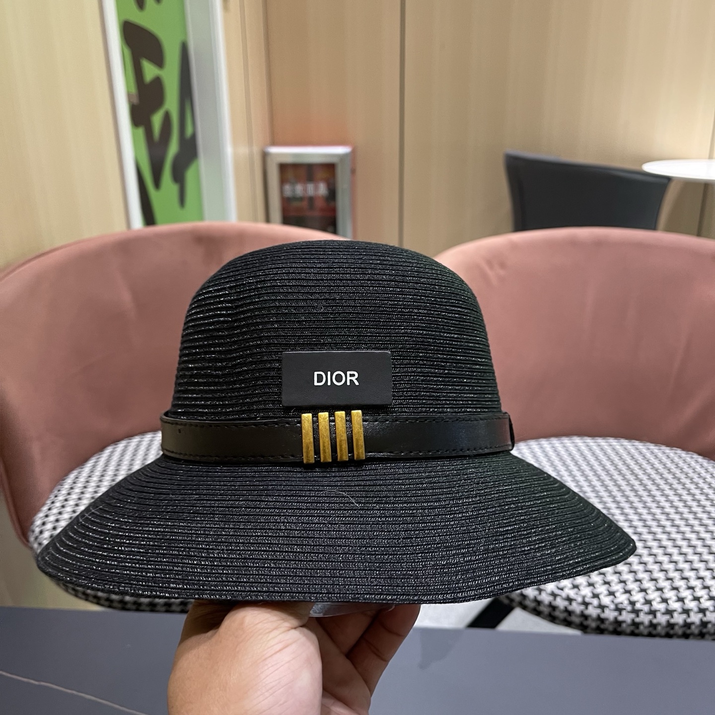 Dior迪奥 优雅气质草编遮阳渔夫帽子女夏季出游时尚百搭大檐防晒太阳帽草帽