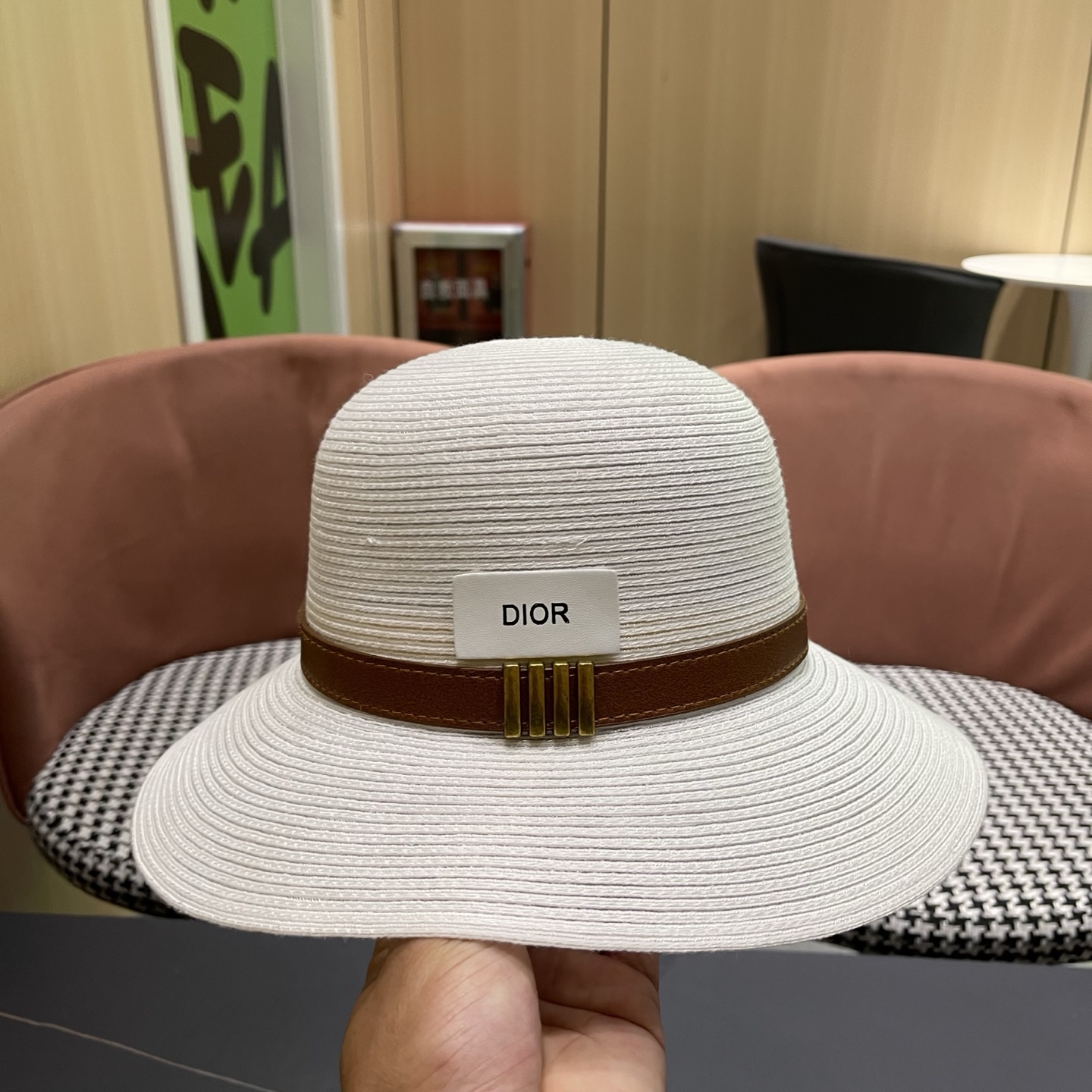 Dior迪奥 优雅气质草编遮阳渔夫帽子女夏季出游时尚百搭大檐防晒太阳帽草帽