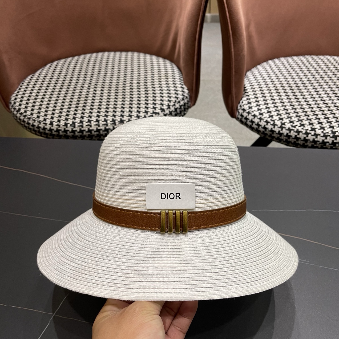 Dior迪奥 优雅气质草编遮阳渔夫帽子女夏季出游时尚百搭大檐防晒太阳帽草帽